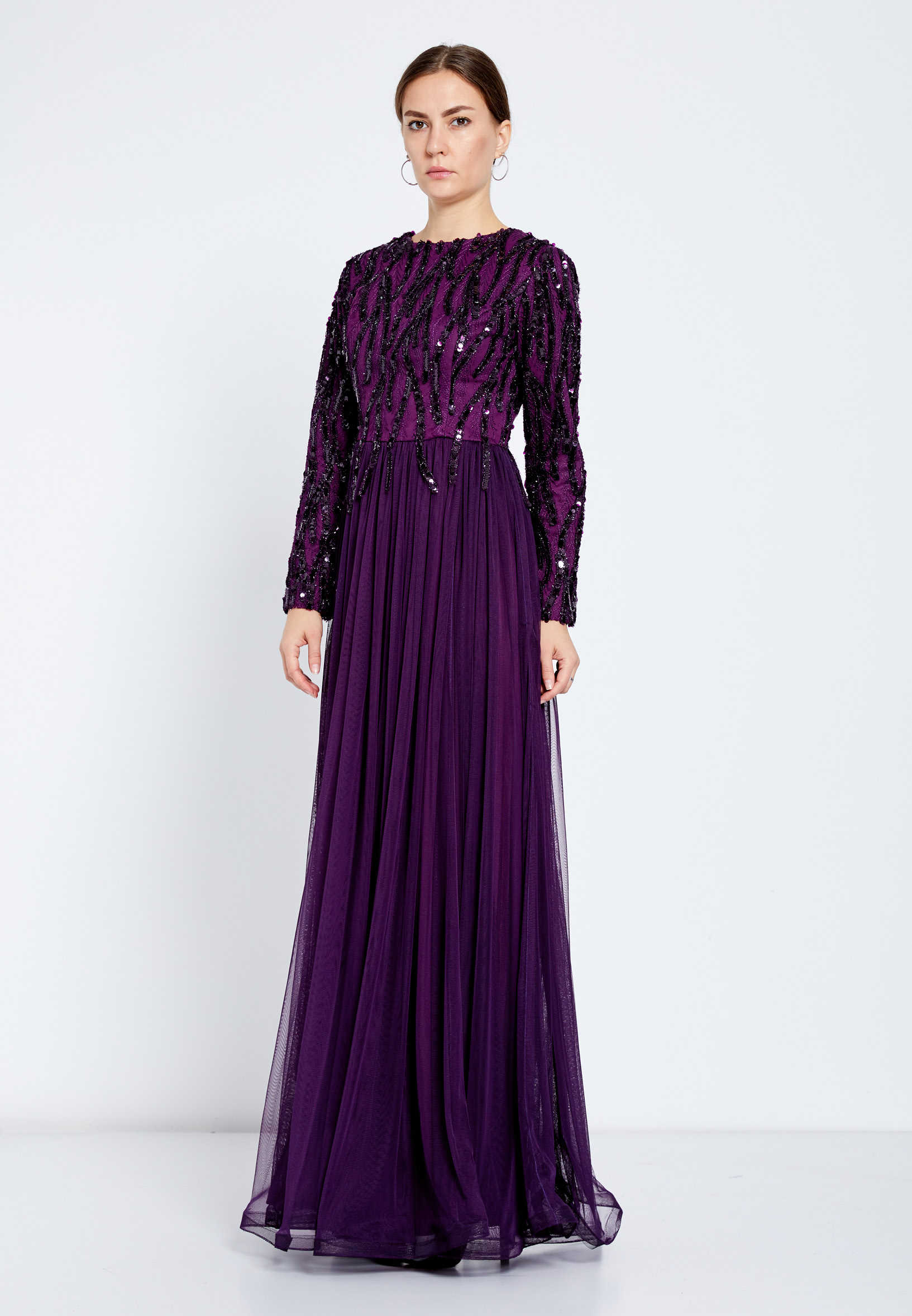 Long Sleeve Maxi Tulle A - Line Regular Evening Dress efl20210 - Image 11