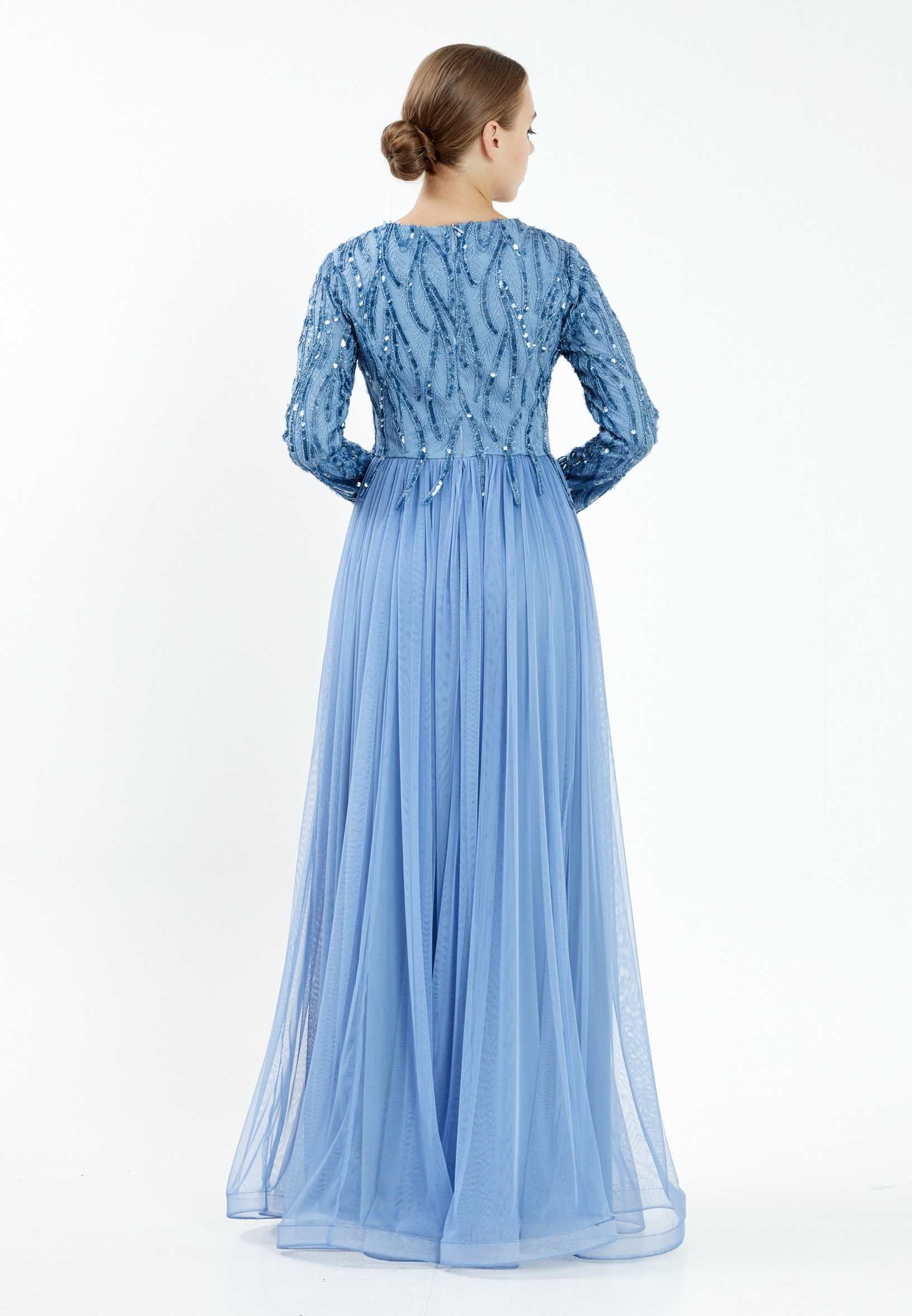 Long Sleeve Maxi Tulle A - Line Regular Evening Dress efl20210 - Image 2