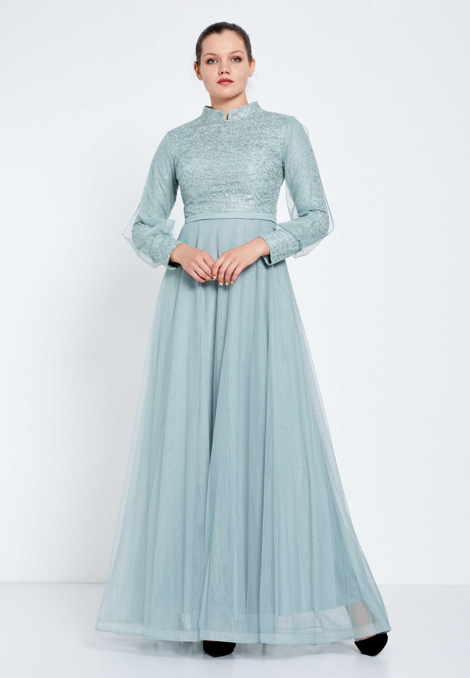 Long Sleeve Maxi Tulle A - Line Regular Evening Dress efl20239