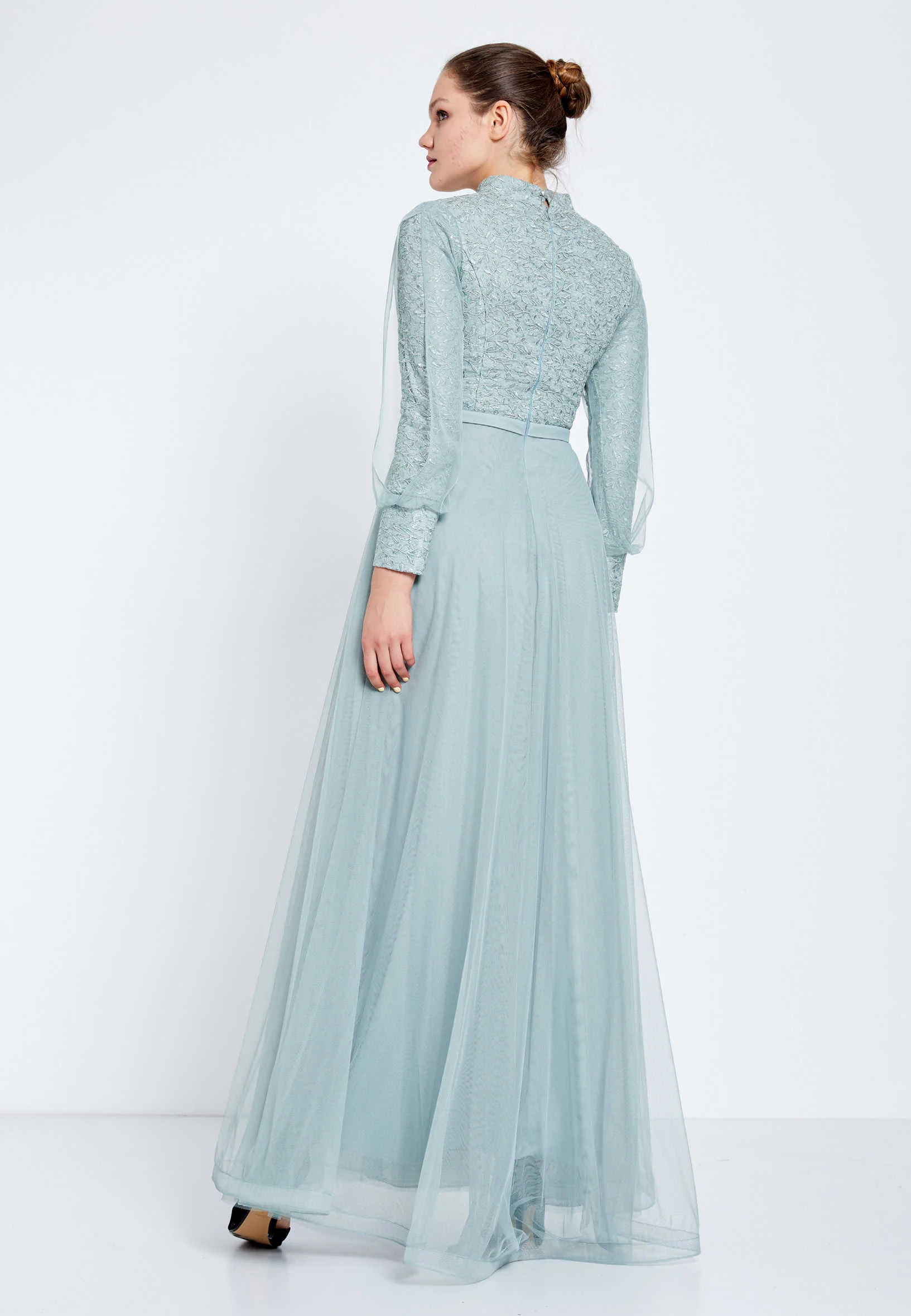 Long Sleeve Maxi Tulle A - Line Regular Evening Dress efl20239 - Image 2