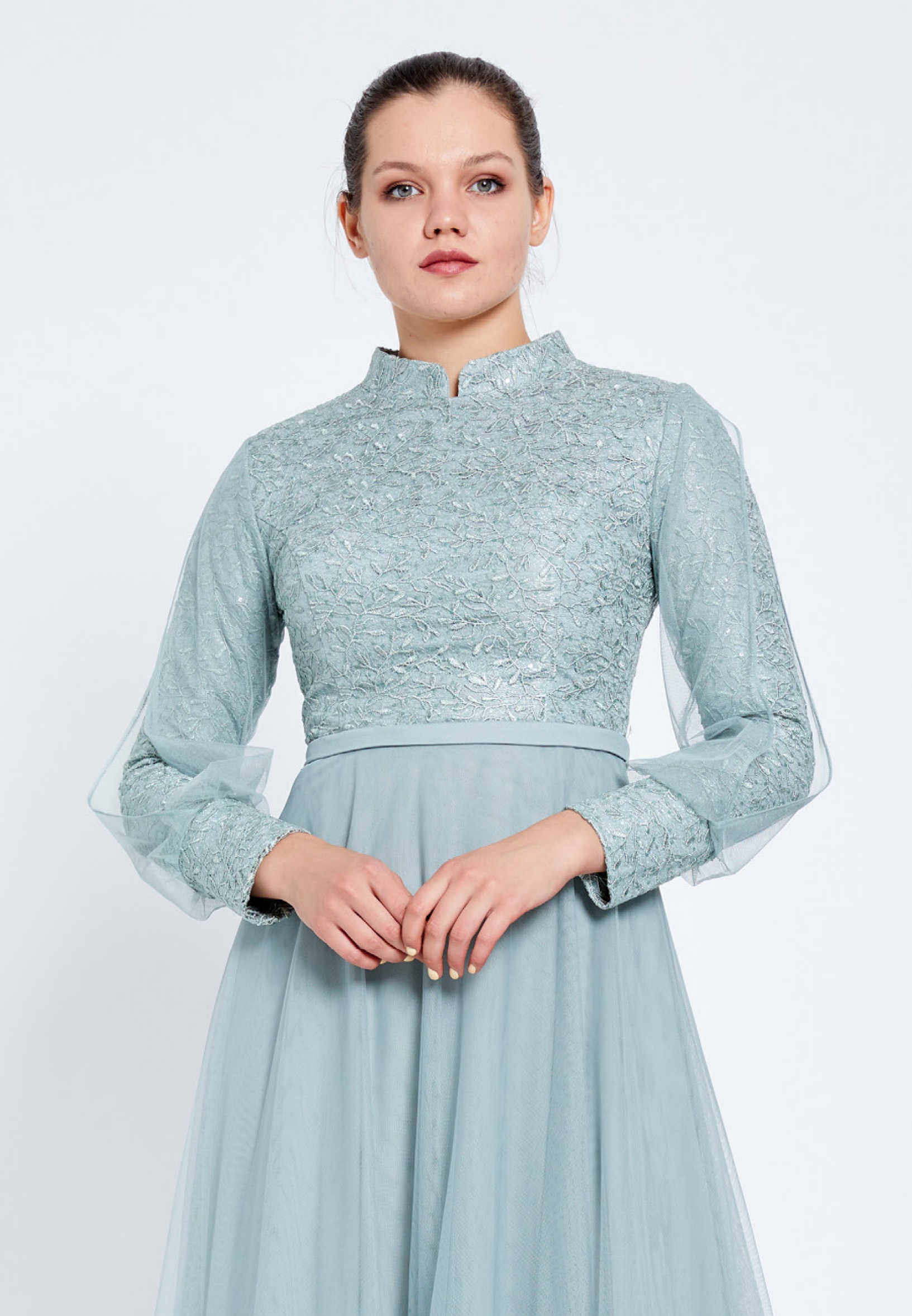 Long Sleeve Maxi Tulle A - Line Regular Evening Dress efl20239 - Image 4