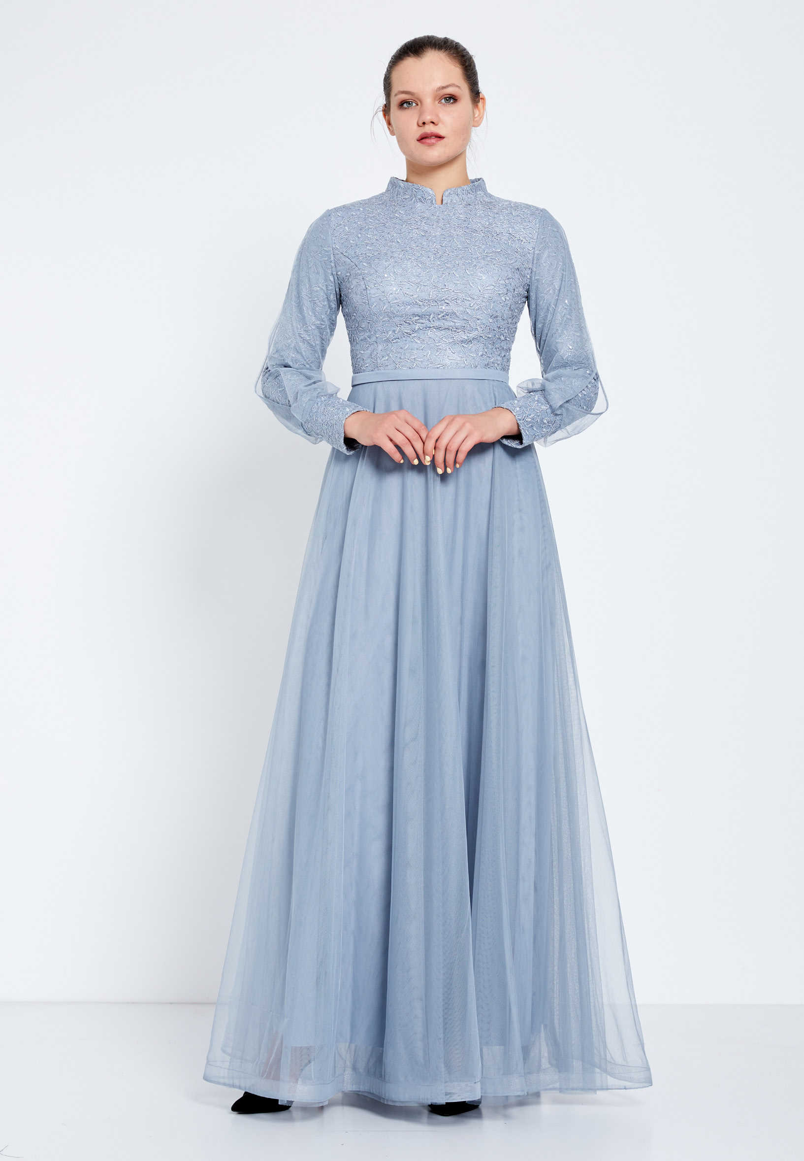 Long Sleeve Maxi Tulle A - Line Regular Evening Dress efl20239 - Image 5
