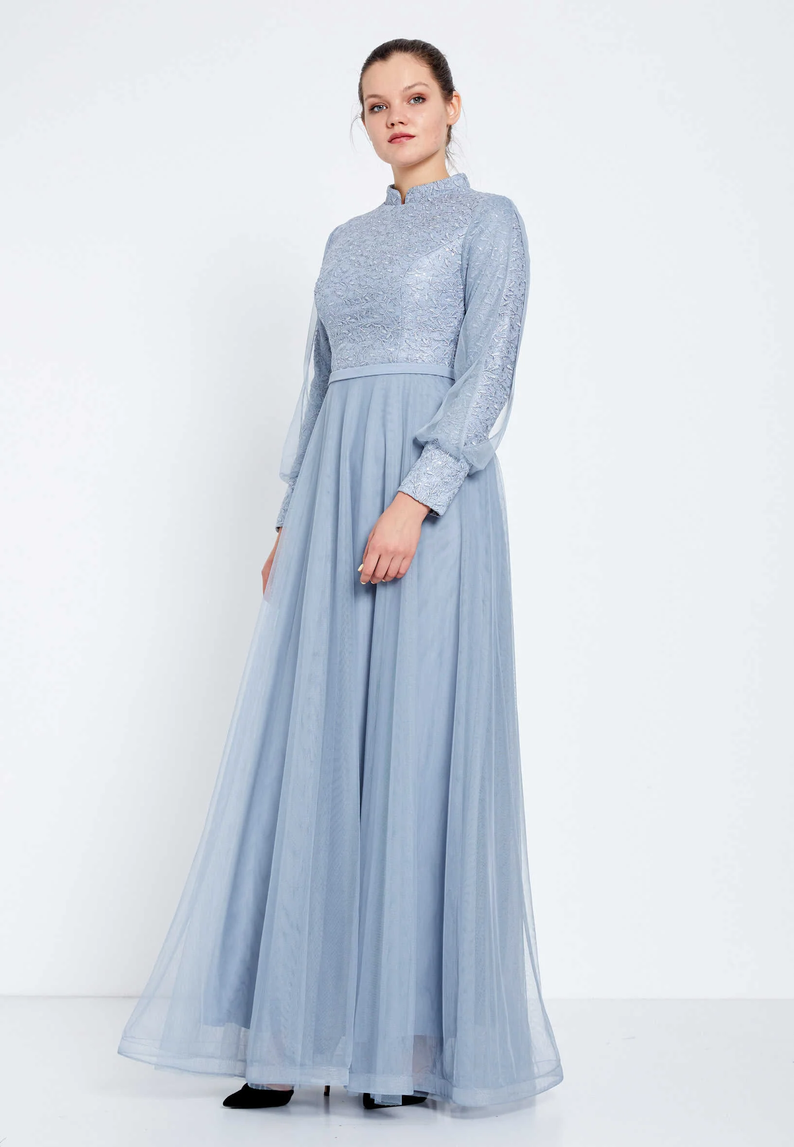 Long Sleeve Maxi Tulle A - Line Regular Evening Dress efl20239 - Image 7
