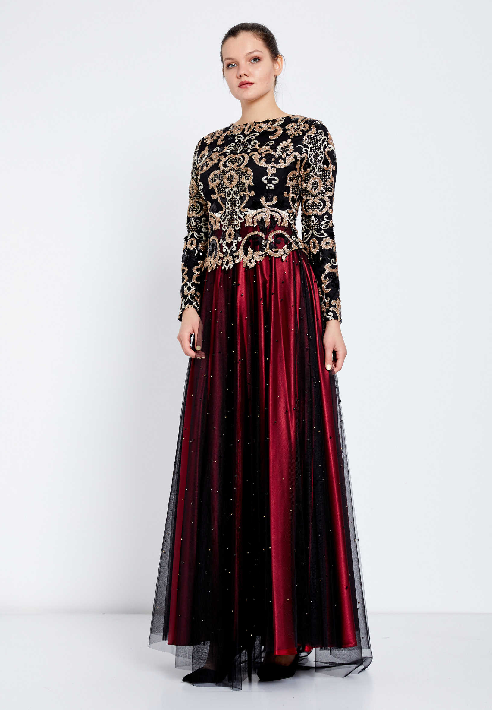 Long Sleeve Maxi Tulle A - Line Regular Evening Dress efl8225 - Image 3