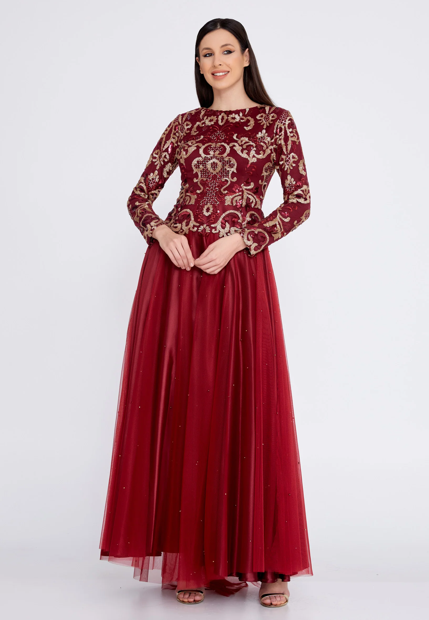 Long Sleeve Maxi Tulle A - Line Regular Evening Dress efl8225 - Image 5