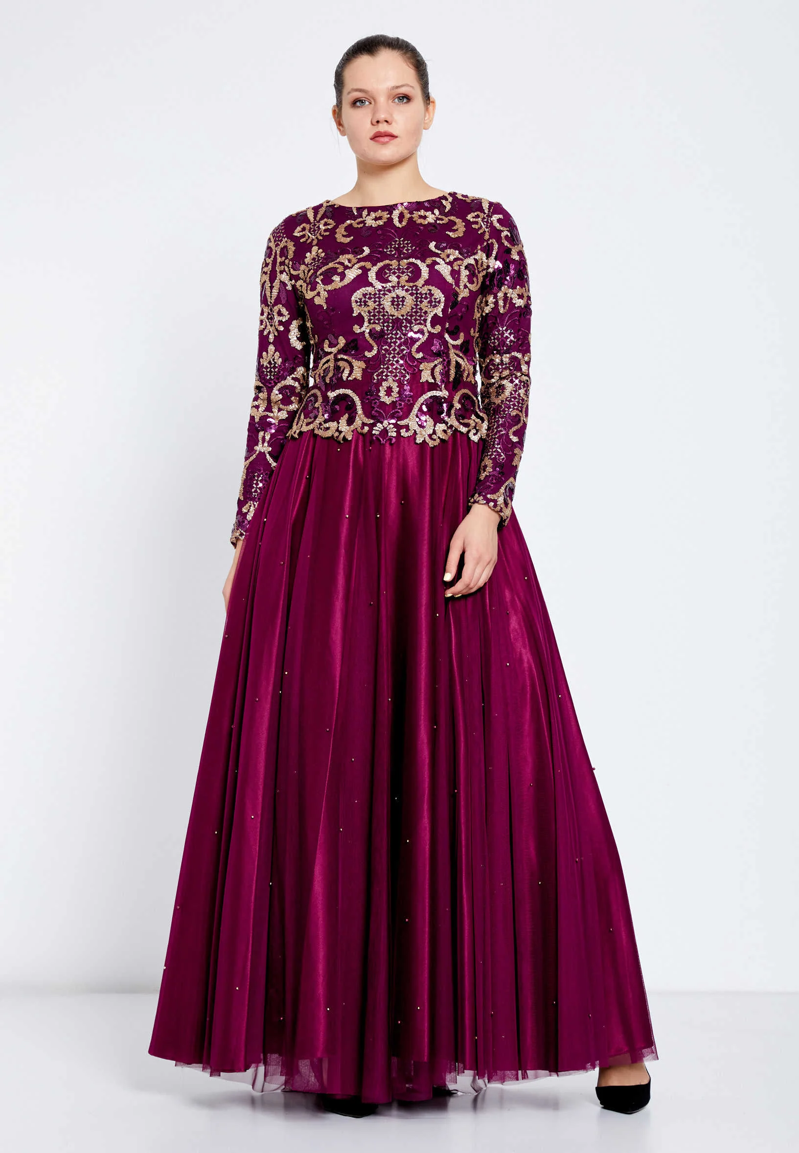 Long Sleeve Maxi Tulle A - Line Regular Evening Dress efl8225 - Image 9