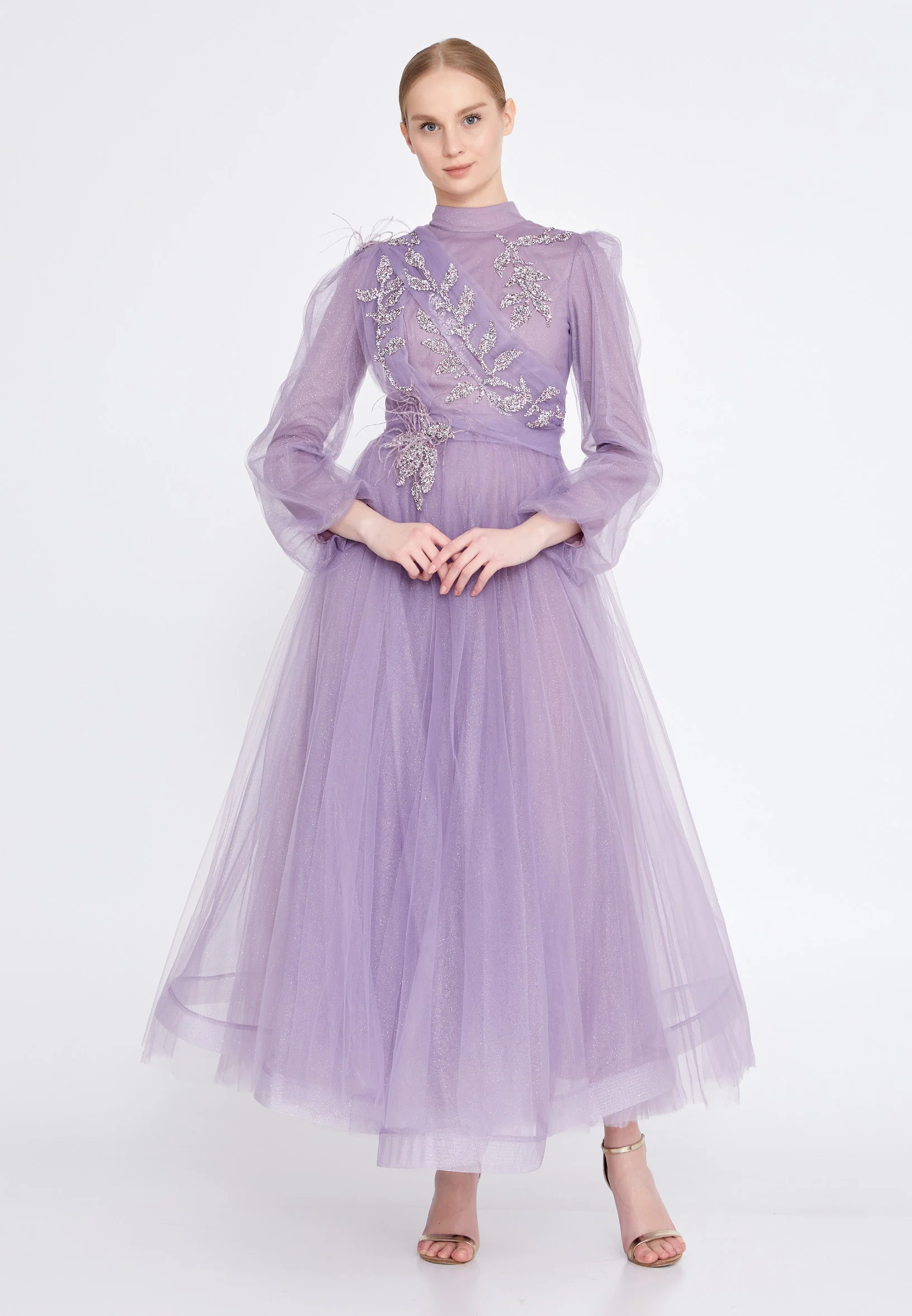 Long Sleeve Maxi Tulle A - Line Regular Prom Dress gzk7004
