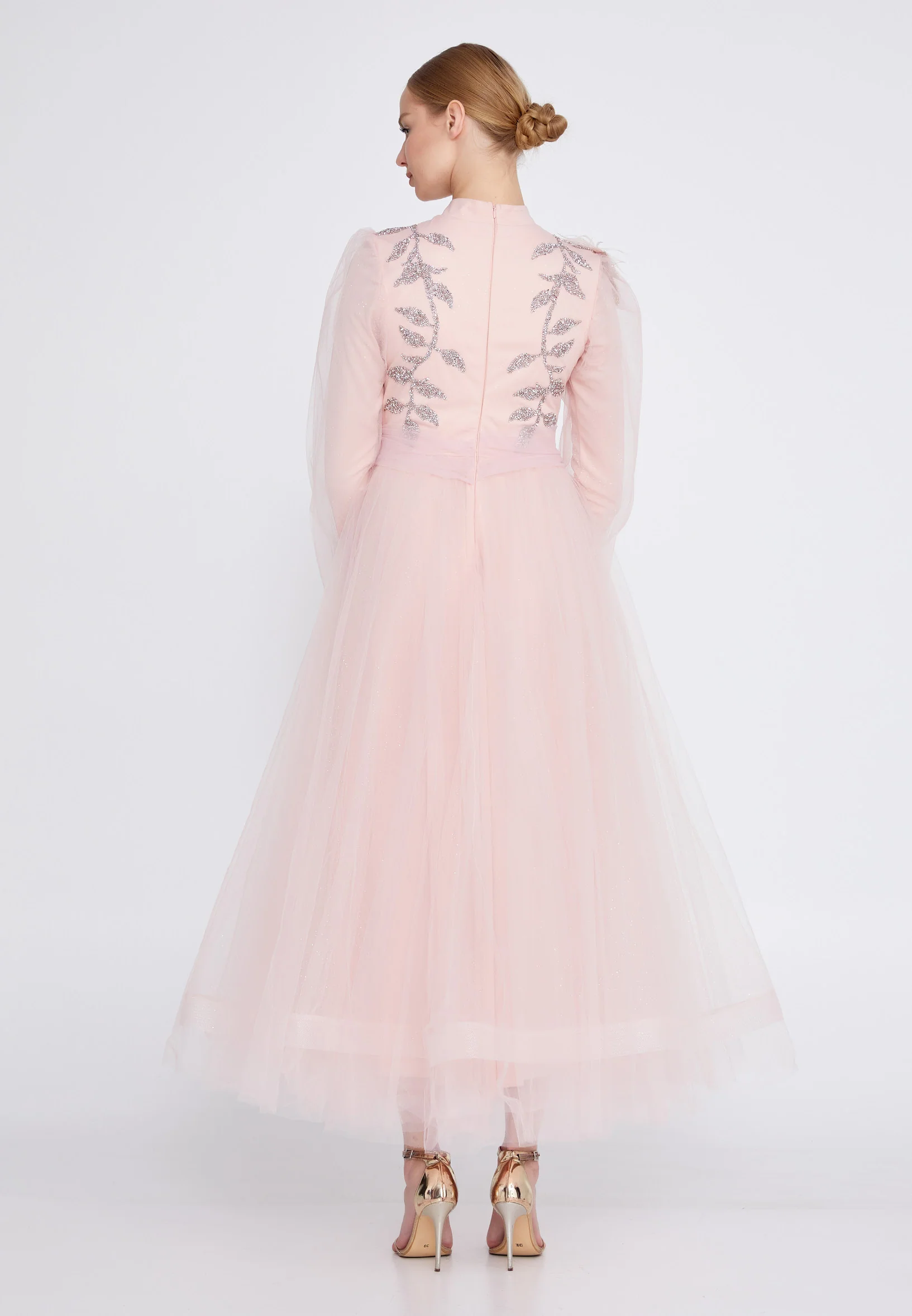 Long Sleeve Maxi Tulle A - Line Regular Prom Dress gzk7004 - Image 10