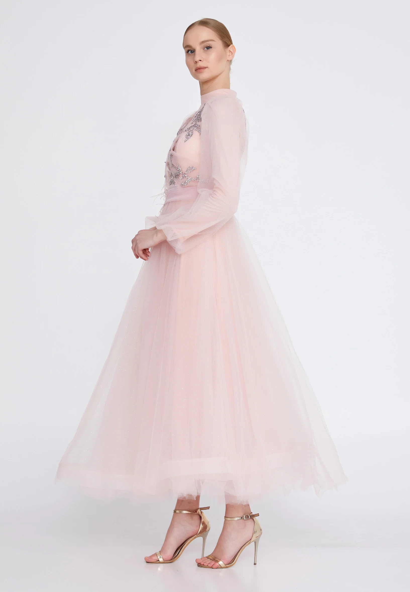 Long Sleeve Maxi Tulle A - Line Regular Prom Dress gzk7004 - Image 11