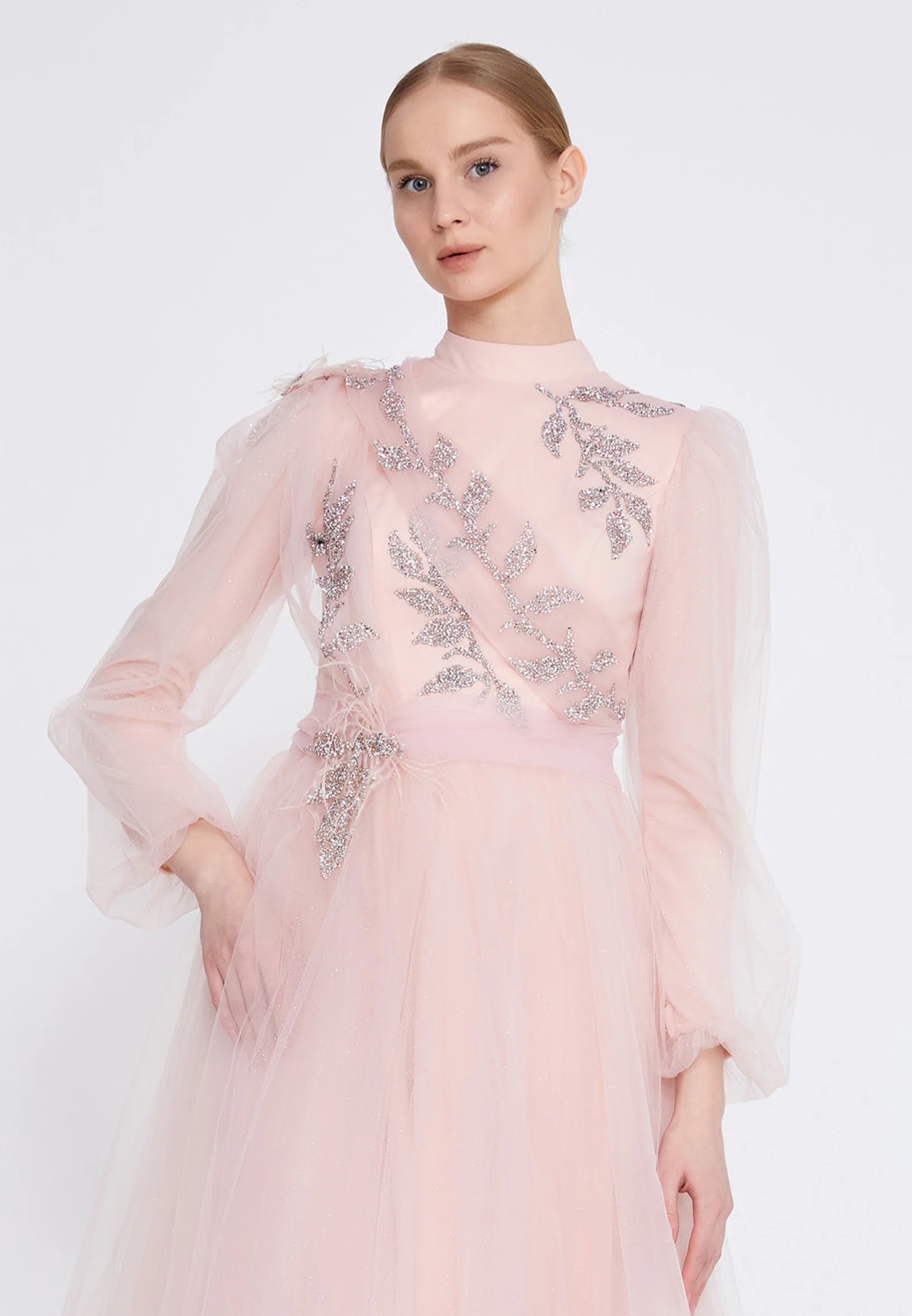 Long Sleeve Maxi Tulle A - Line Regular Prom Dress gzk7004 - Image 12