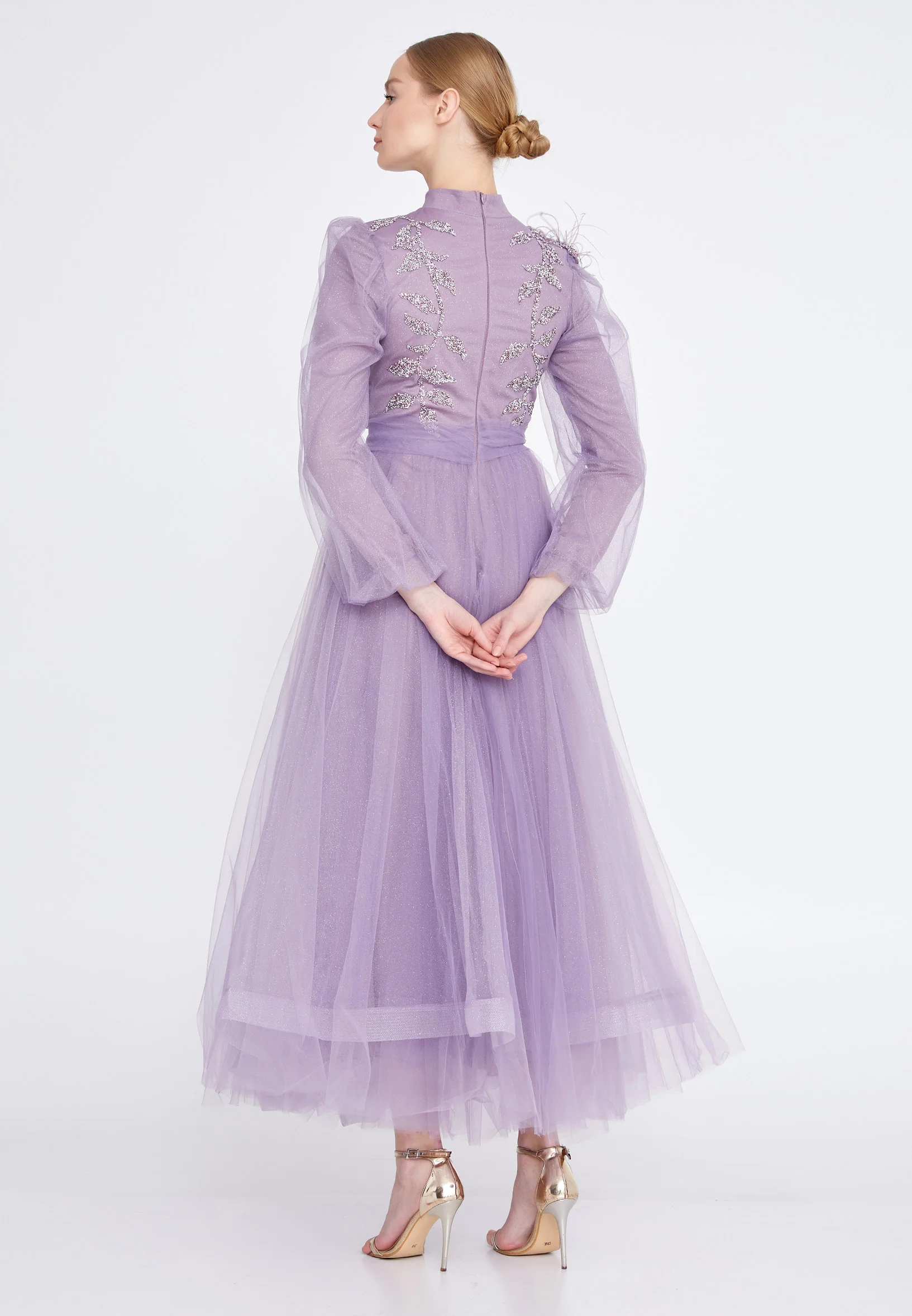 Long Sleeve Maxi Tulle A - Line Regular Prom Dress gzk7004 - Image 2