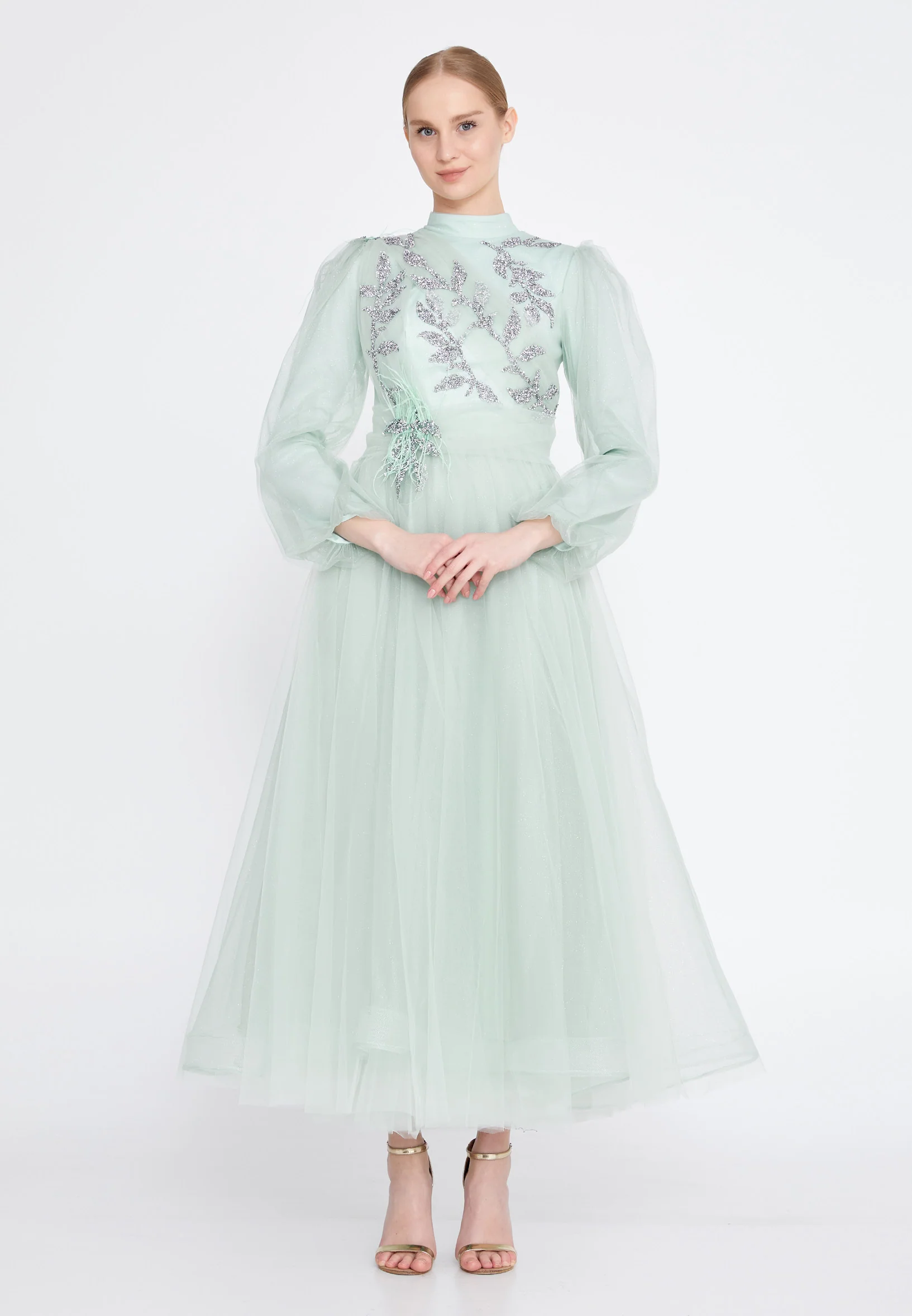 Long Sleeve Maxi Tulle A - Line Regular Prom Dress gzk7004 - Image 5