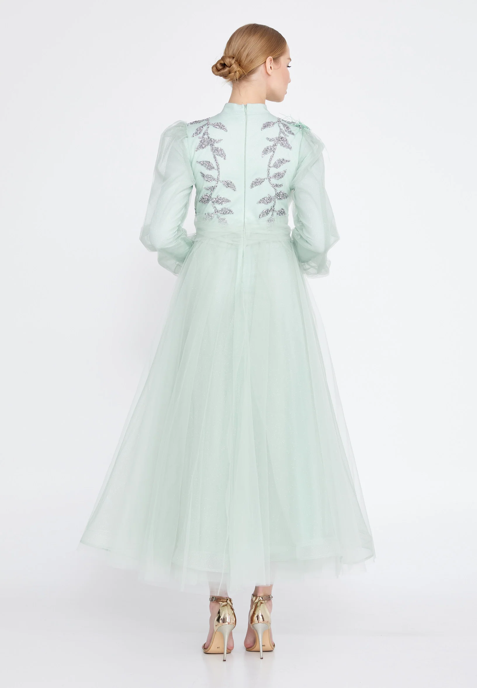 Long Sleeve Maxi Tulle A - Line Regular Prom Dress gzk7004 - Image 6