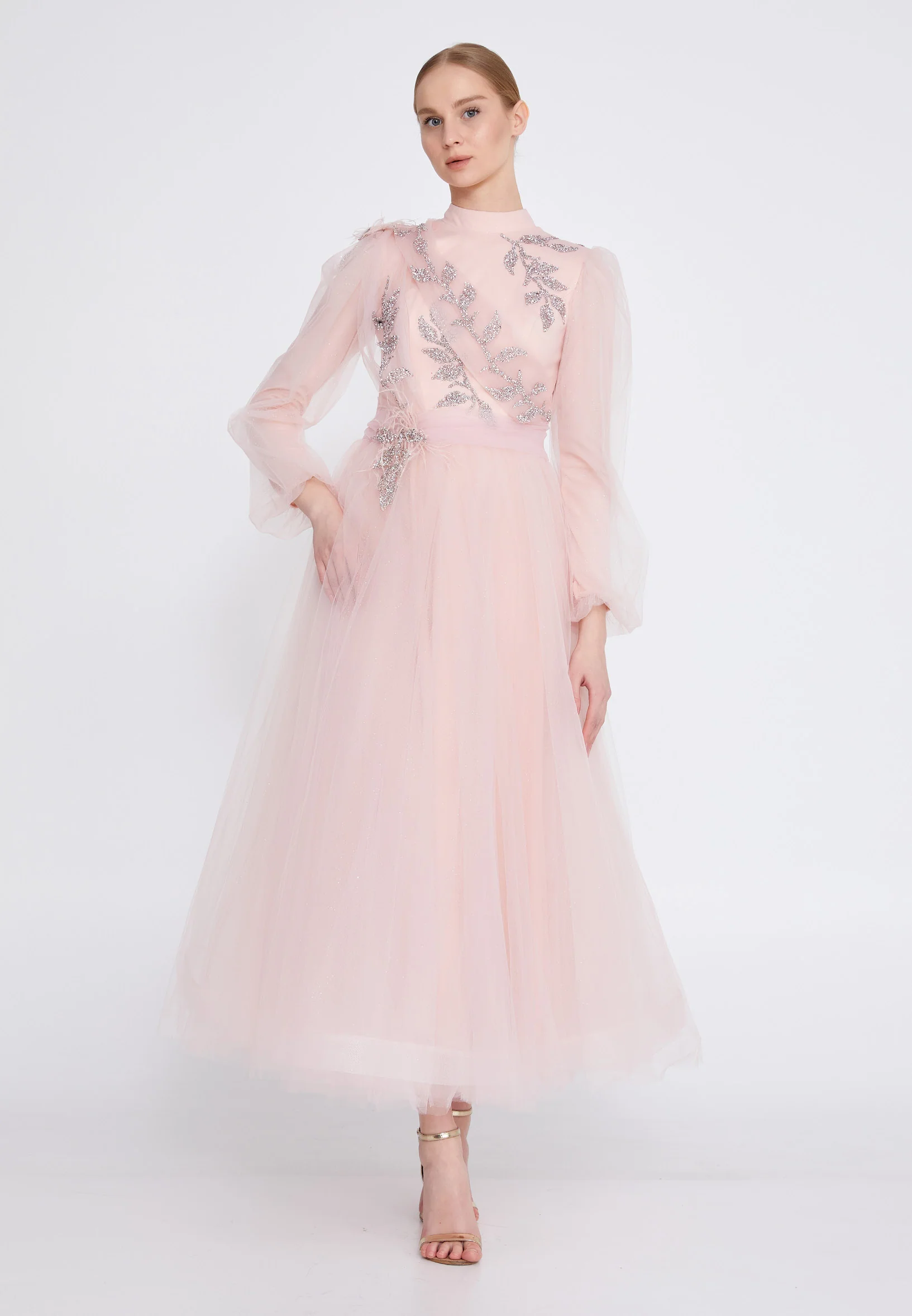 Long Sleeve Maxi Tulle A - Line Regular Prom Dress gzk7004 - Image 9