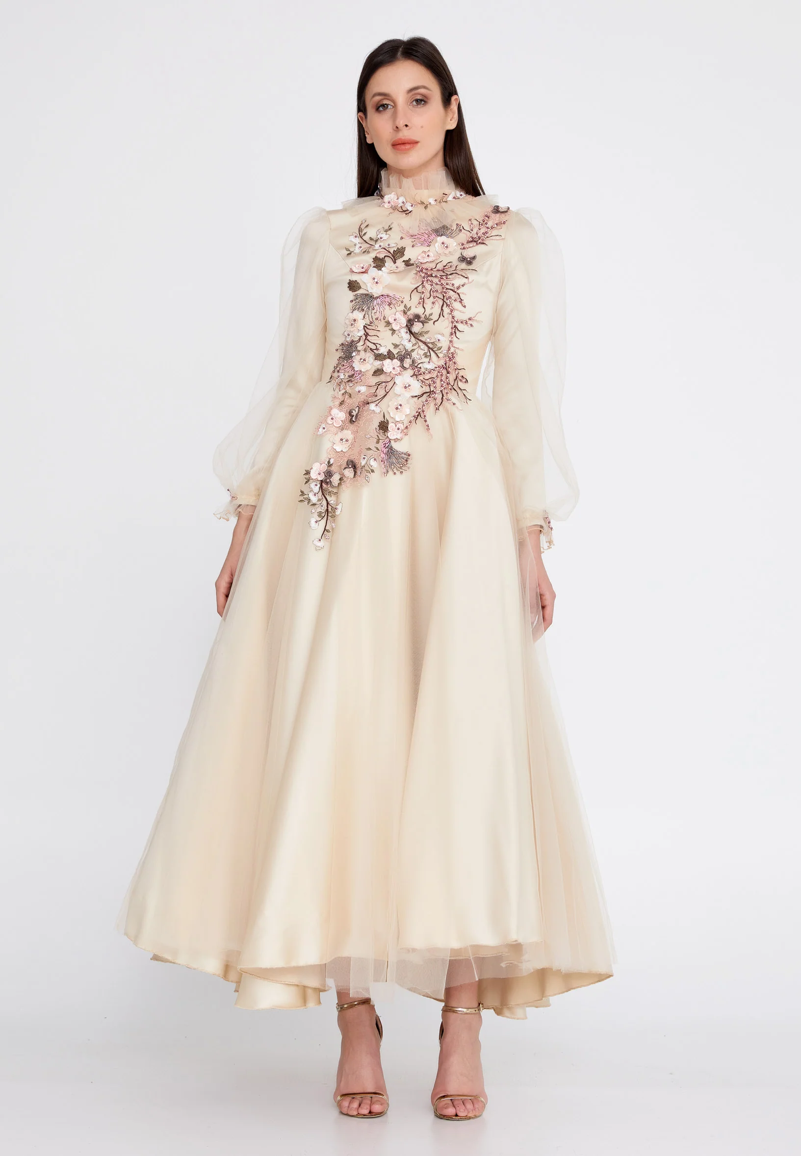 Long Sleeve Maxi Tulle A - Line Regular Prom Dress gzk7018