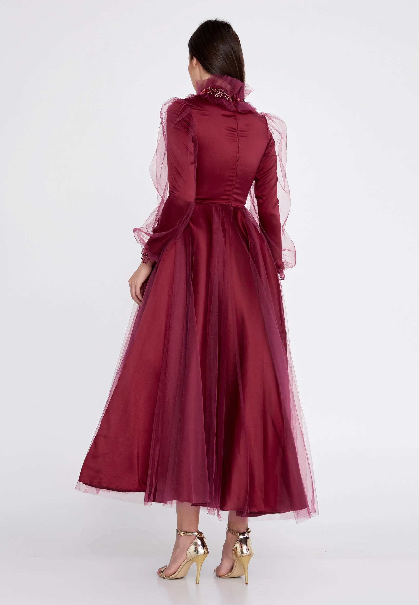 Long Sleeve Maxi Tulle A - Line Regular Prom Dress gzk7018 - Image 10