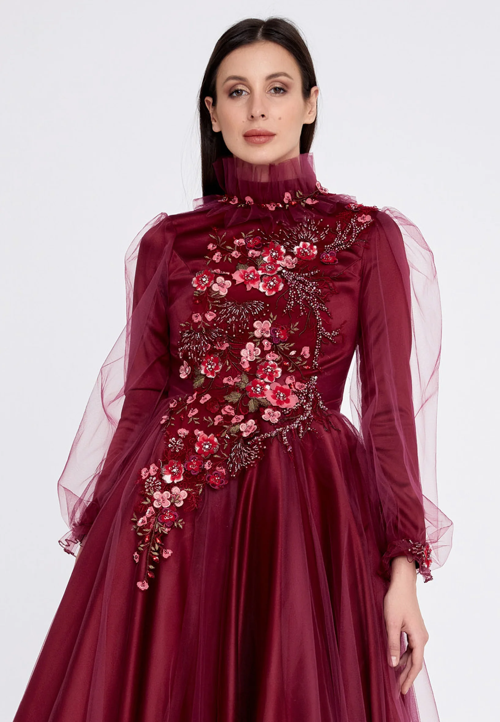 Long Sleeve Maxi Tulle A - Line Regular Prom Dress gzk7018 - Image 12