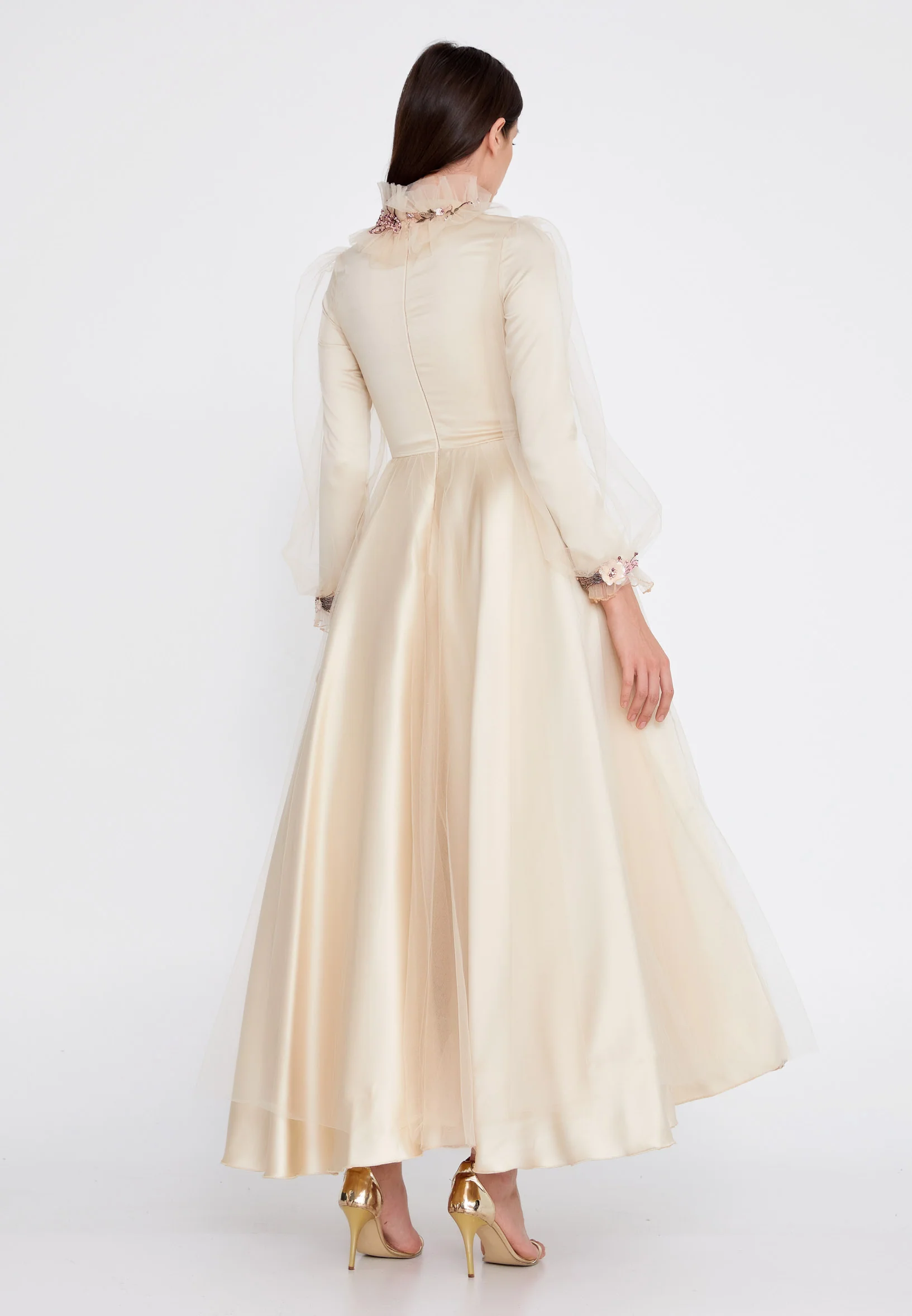 Long Sleeve Maxi Tulle A - Line Regular Prom Dress gzk7018 - Image 2