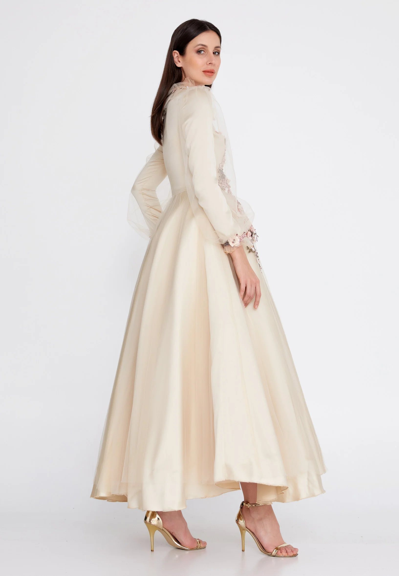 Long Sleeve Maxi Tulle A - Line Regular Prom Dress gzk7018 - Image 3