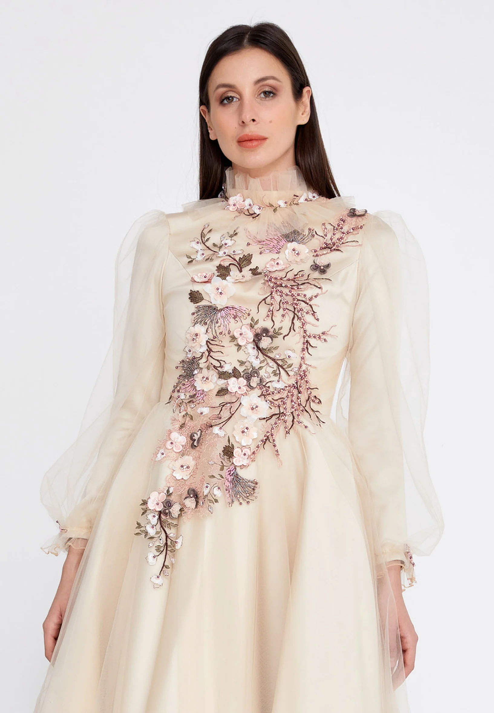 Long Sleeve Maxi Tulle A - Line Regular Prom Dress gzk7018 - Image 4