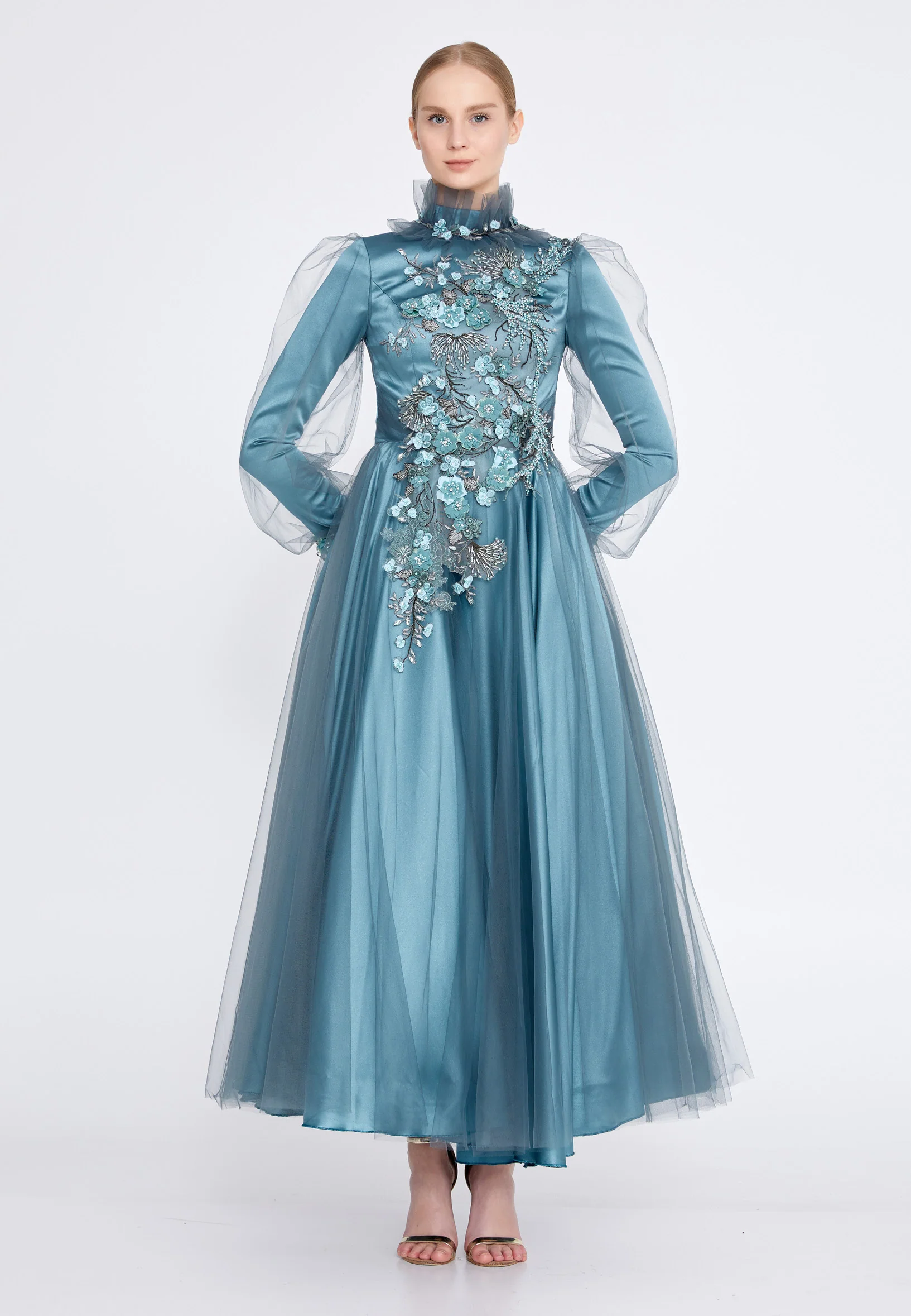 Long Sleeve Maxi Tulle A - Line Regular Prom Dress gzk7018 - Image 5