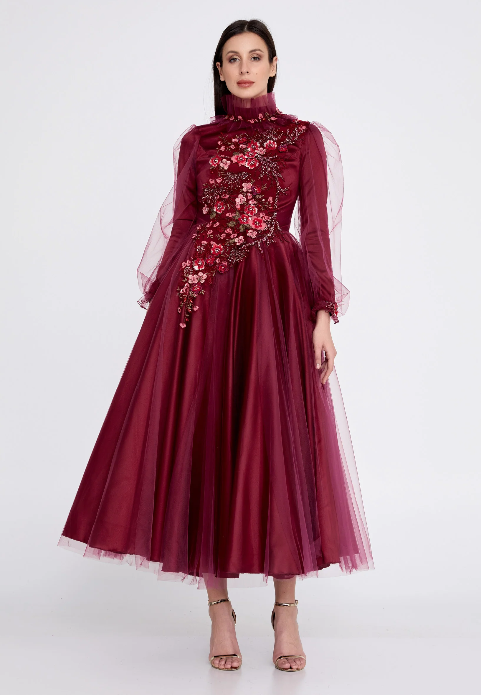 Long Sleeve Maxi Tulle A - Line Regular Prom Dress gzk7018 - Image 9