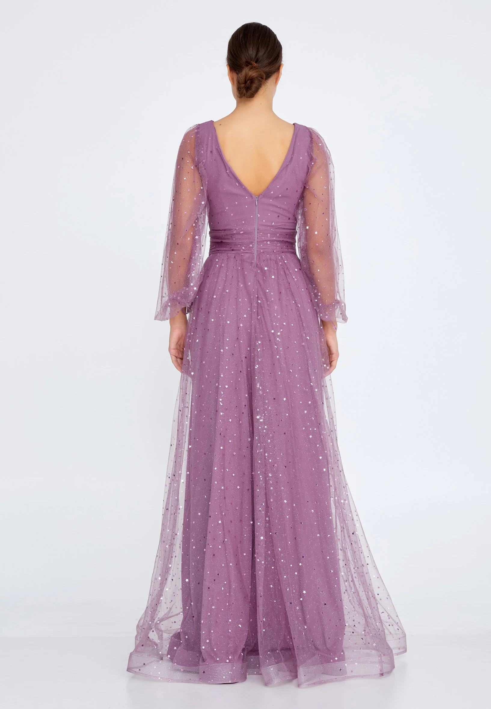 Long Sleeve Maxi Tulle A - Line Regular Prom Dress liw1282-1 - Image 10