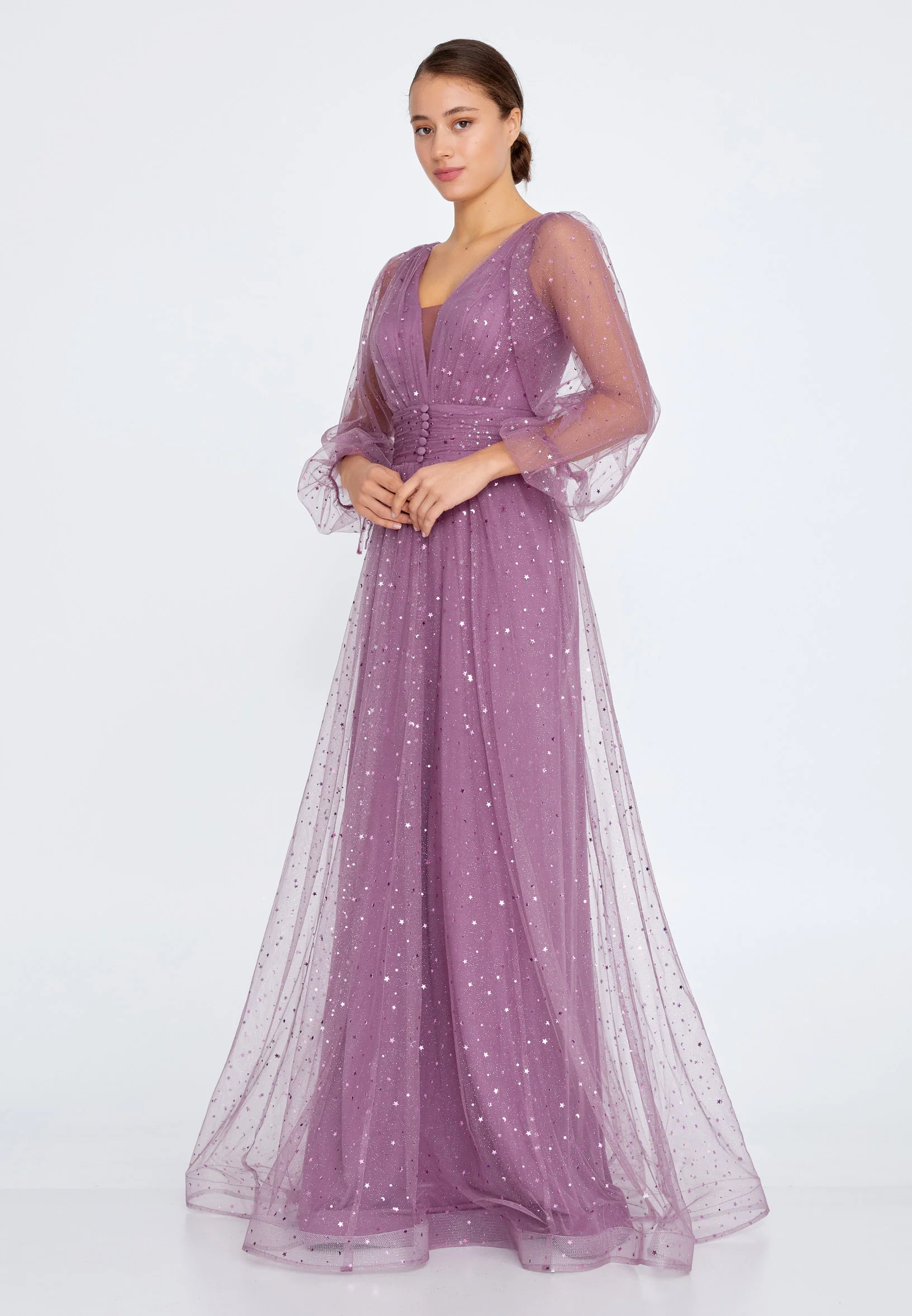 Long Sleeve Maxi Tulle A - Line Regular Prom Dress liw1282-1 - Image 11
