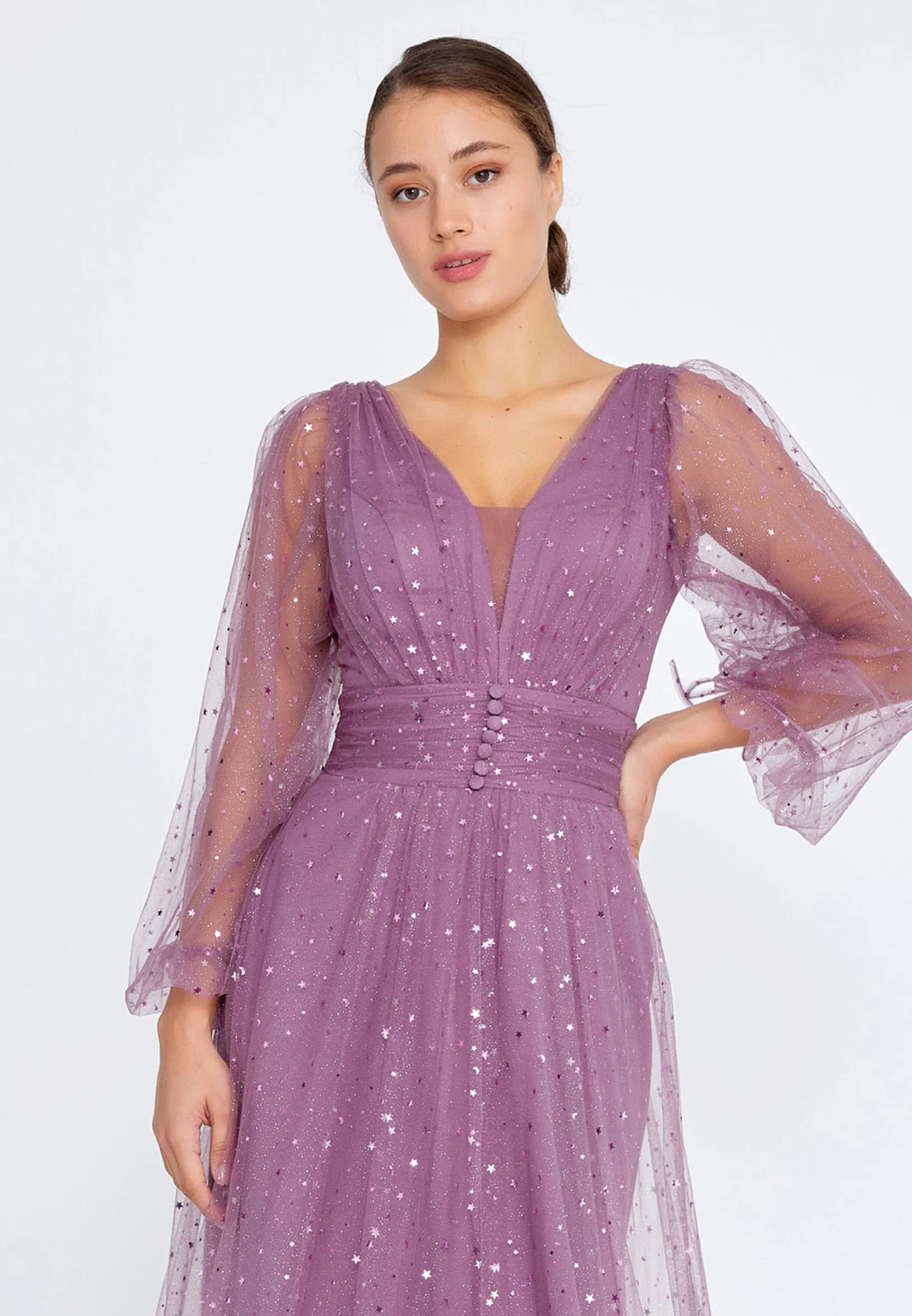Long Sleeve Maxi Tulle A - Line Regular Prom Dress liw1282-1 - Image 12