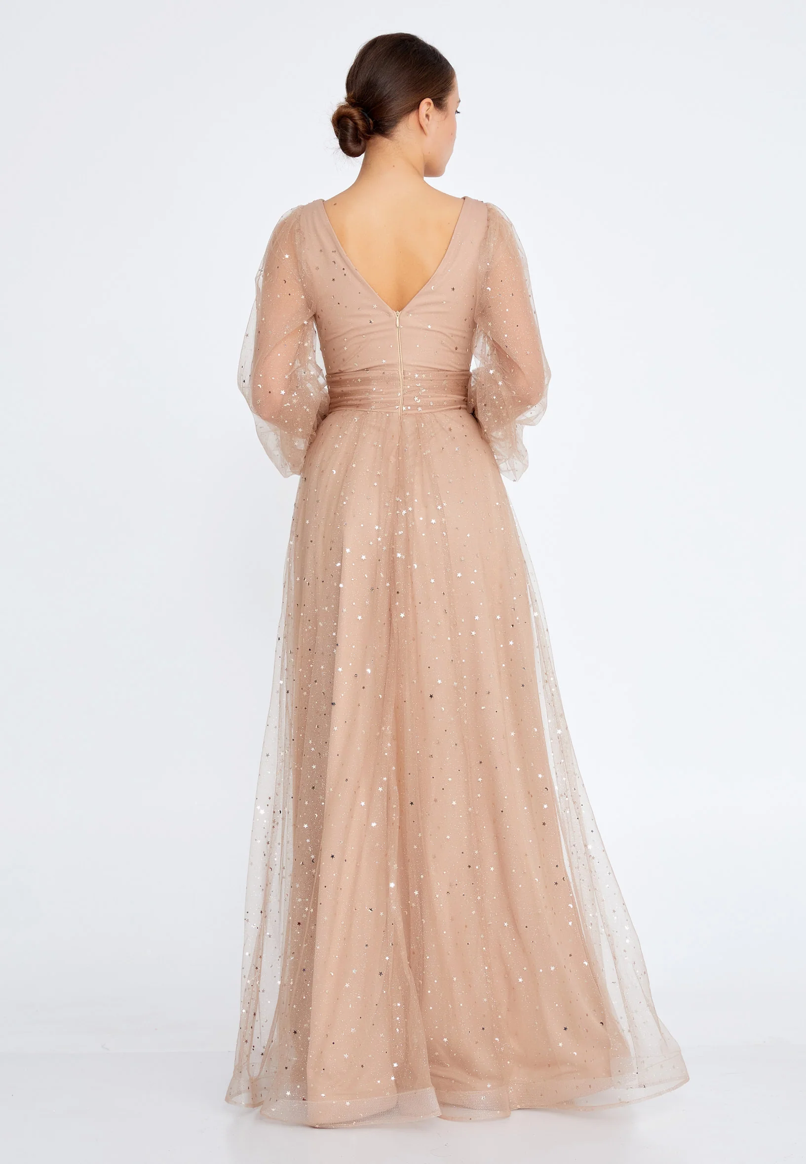 Long Sleeve Maxi Tulle A - Line Regular Prom Dress liw1282-1 - Image 2
