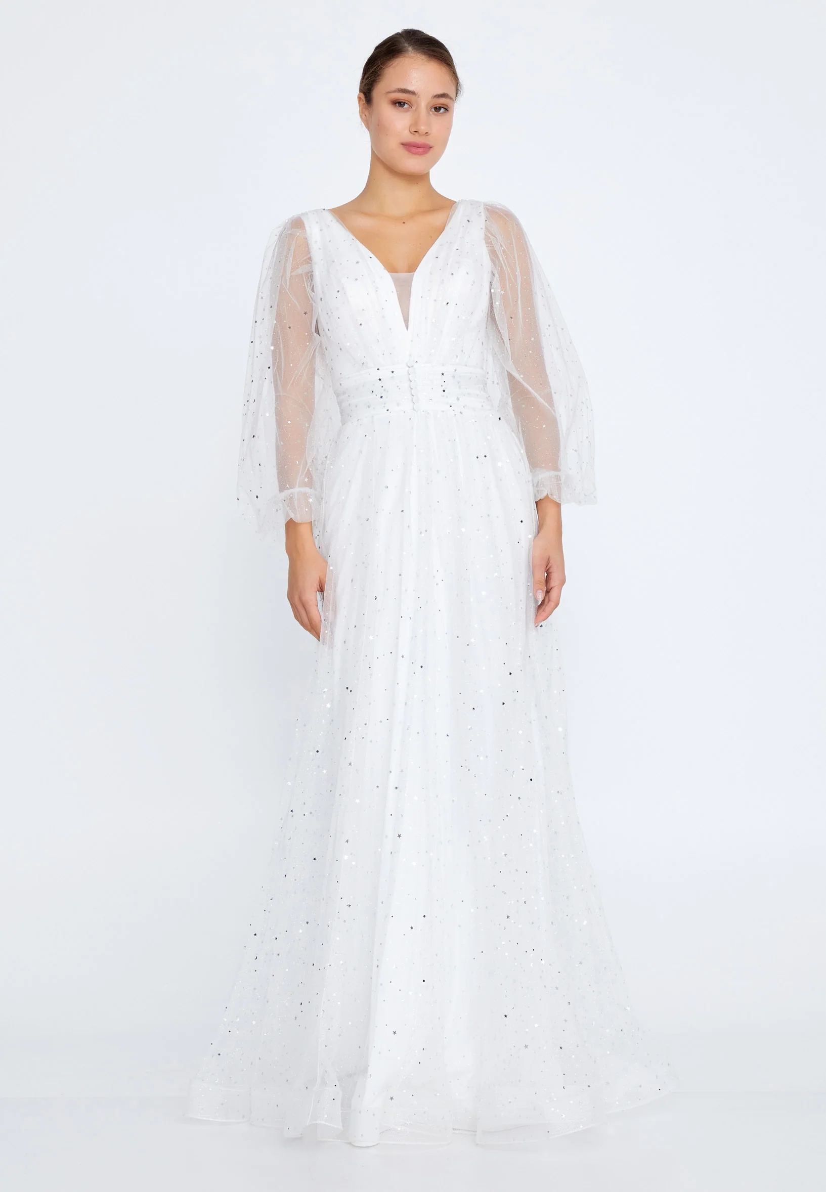 Long Sleeve Maxi Tulle A - Line Regular Prom Dress liw1282 - Image 5