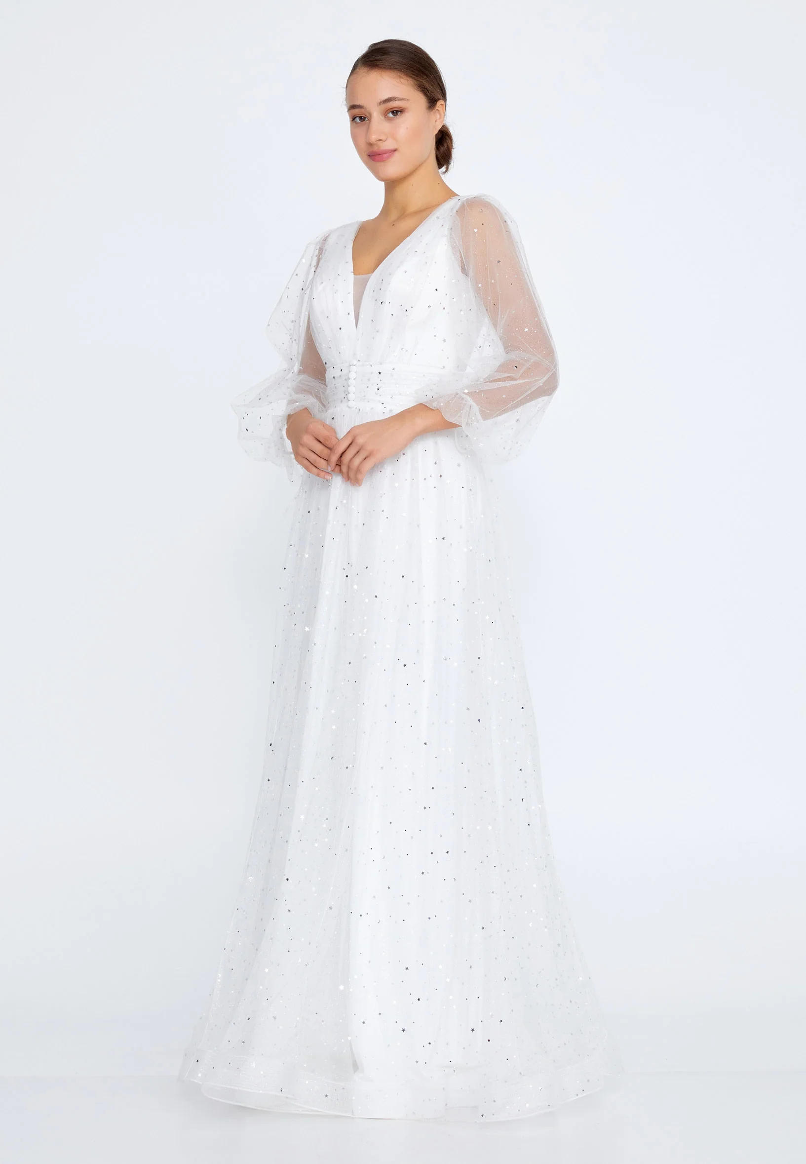 Long Sleeve Maxi Tulle A - Line Regular Prom Dress liw1282 - Image 7