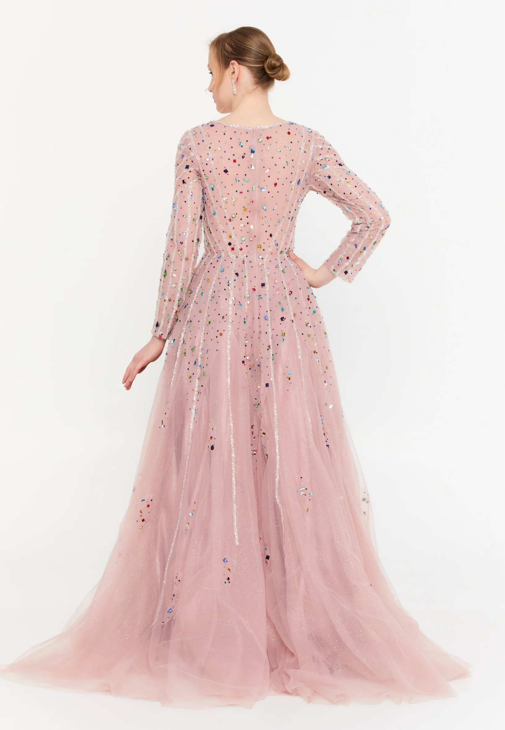 Long Sleeve Maxi Tulle A - Line Regular Prom Dress mtc1108 - Image 10
