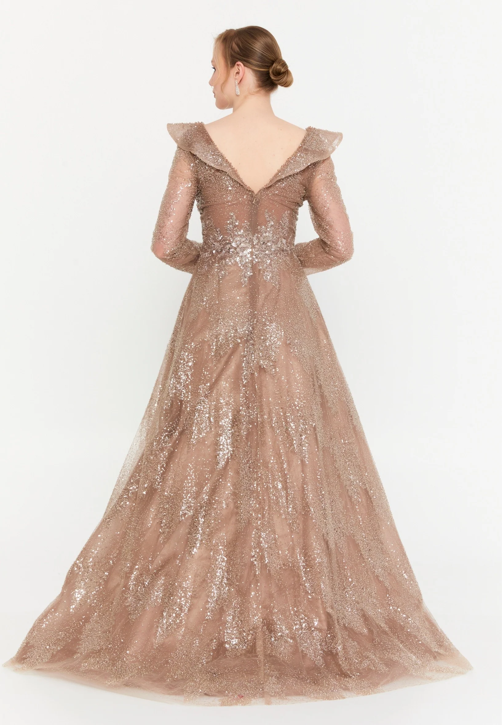 Long Sleeve Maxi Tulle A - Line Regular Prom Dress mtc2608 - Image 2