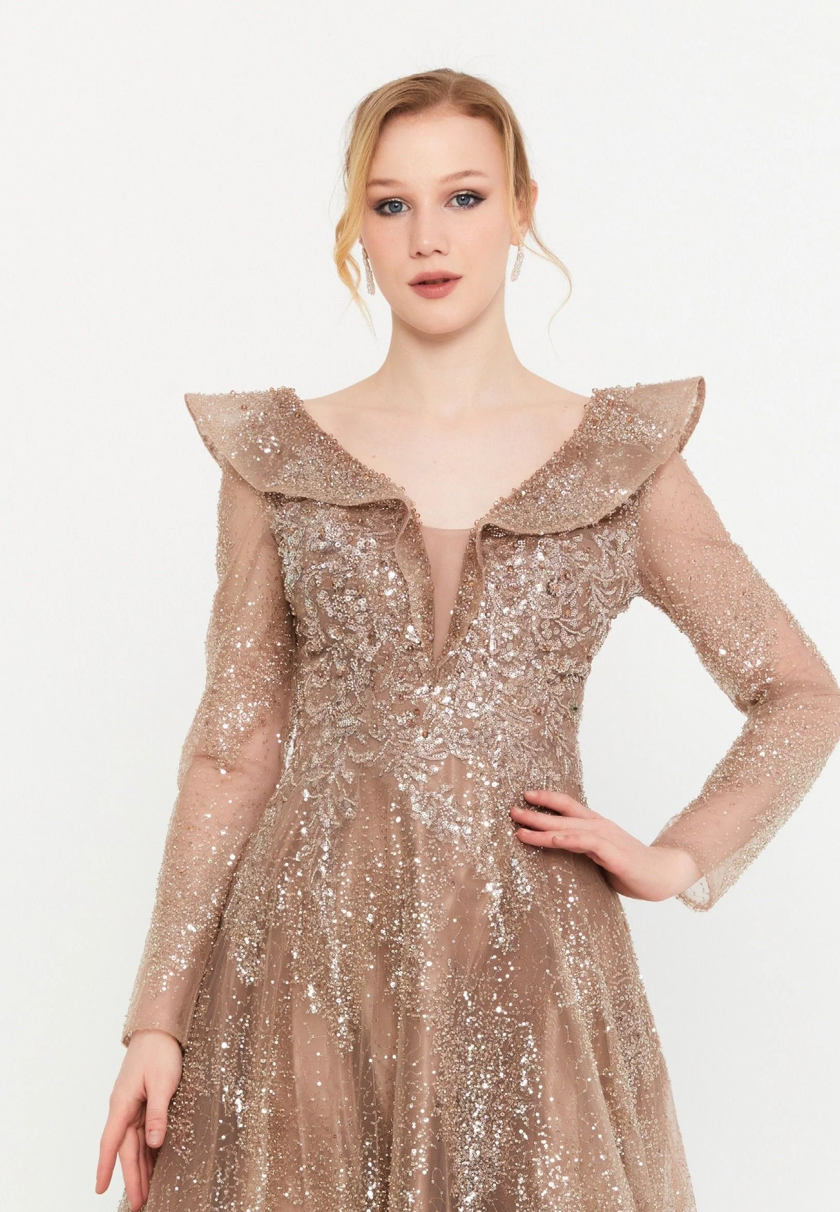 Long Sleeve Maxi Tulle A - Line Regular Prom Dress mtc2608 - Image 4