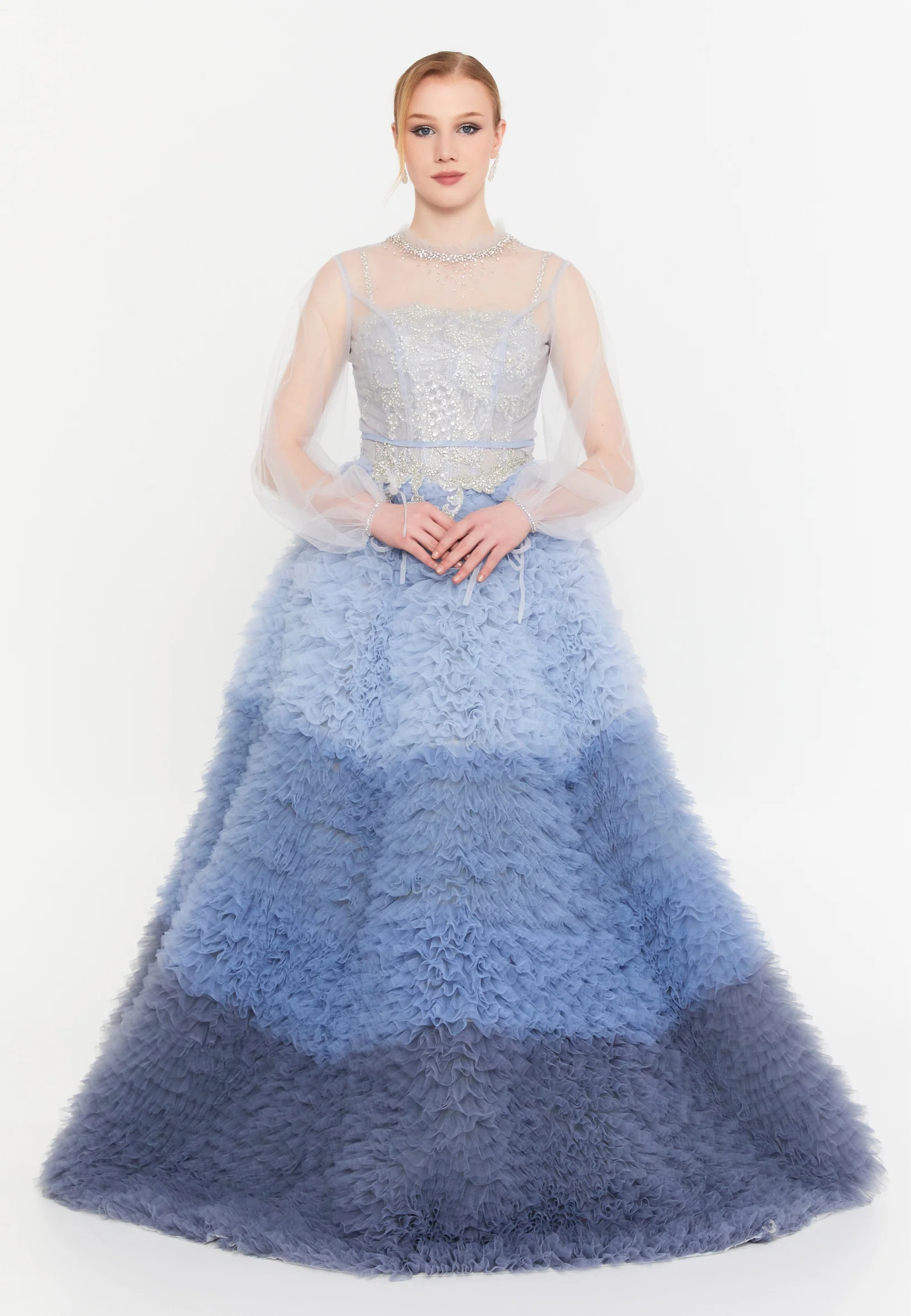 Long Sleeve Maxi Tulle A - Line Regular Prom Dress mtcmz03267