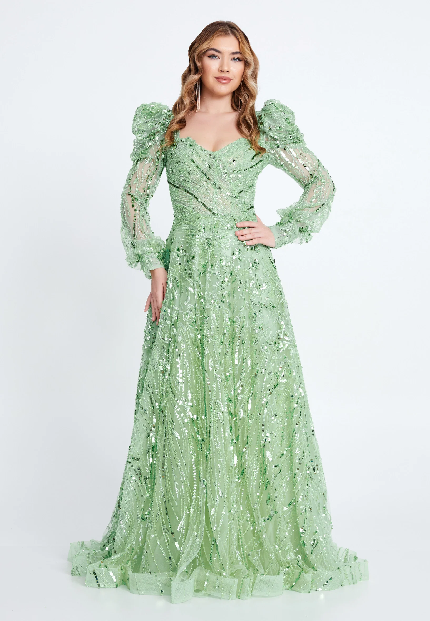 Long Sleeve Maxi Tulle A - Line Regular Prom Dress mti1017-m - Image 2