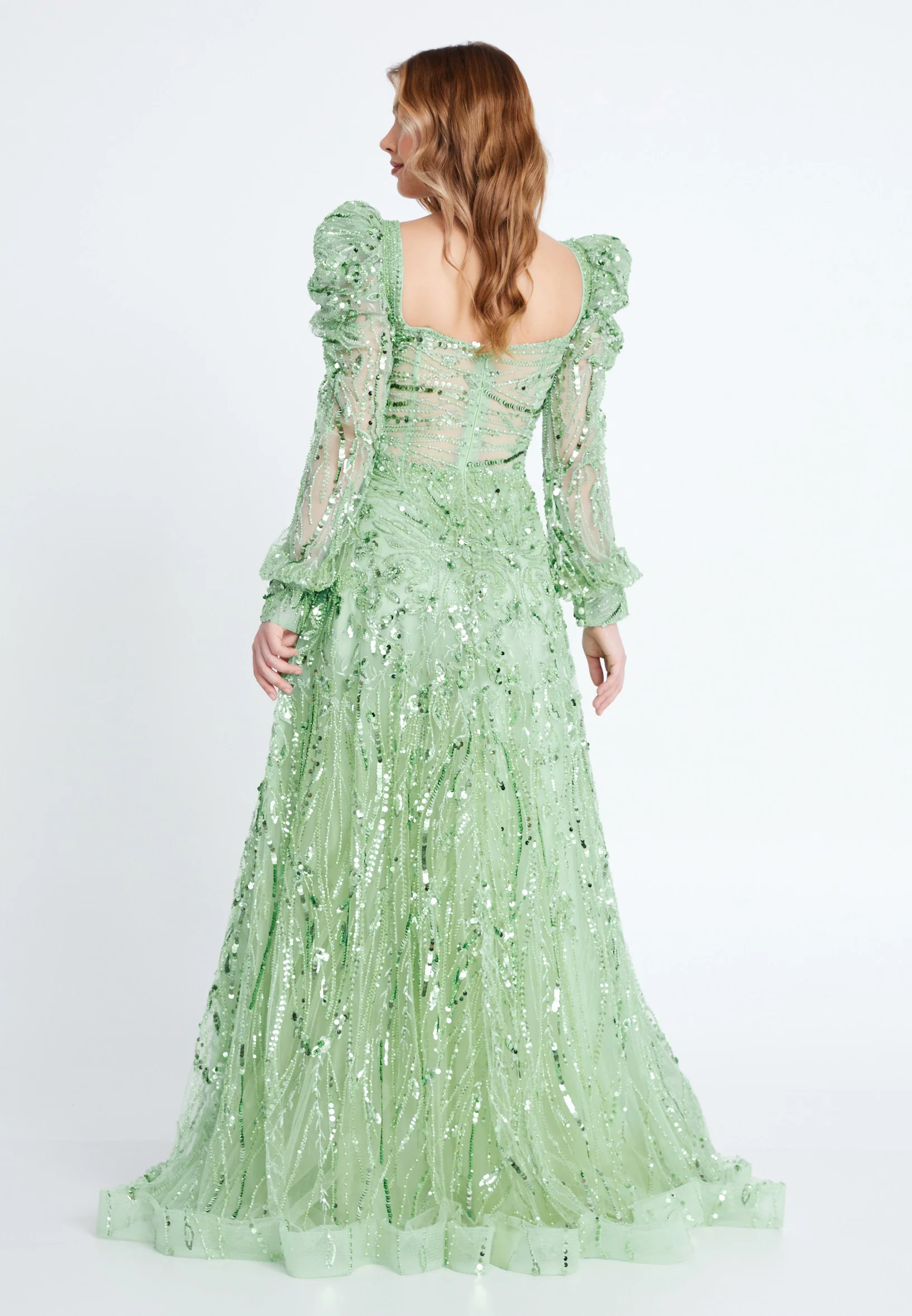 Long Sleeve Maxi Tulle A - Line Regular Prom Dress mti1017-m - Image 3