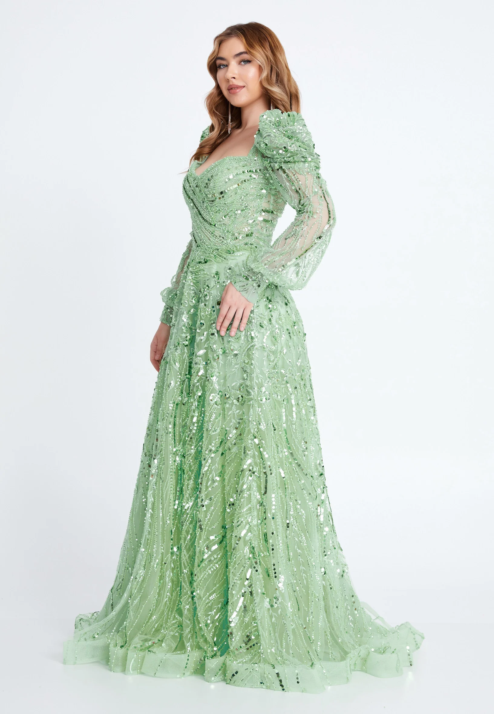 Long Sleeve Maxi Tulle A - Line Regular Prom Dress mti1017-m - Image 4