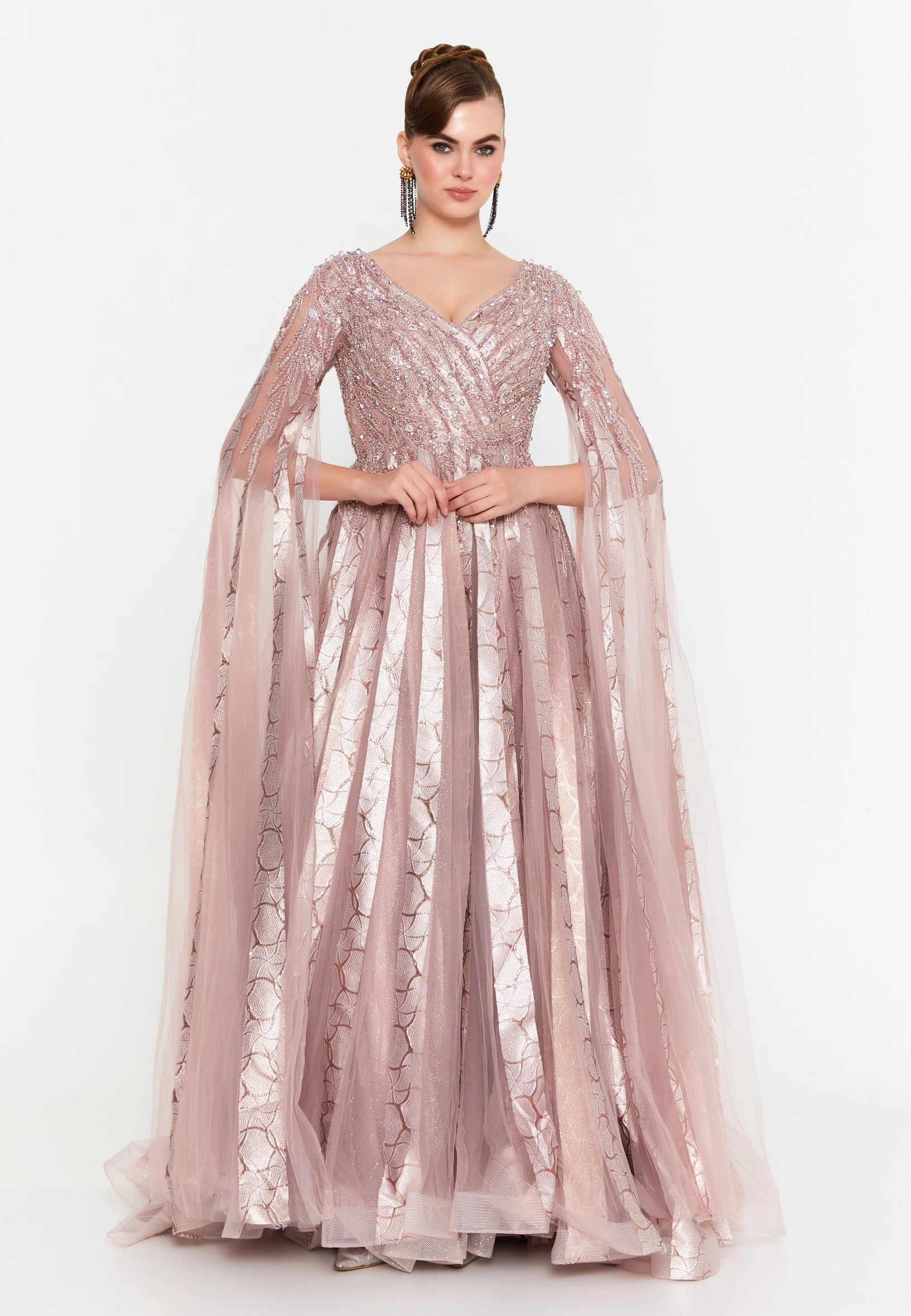 Long Sleeve Maxi Tulle A - Line Regular Prom Dress mti1023 - Image 10