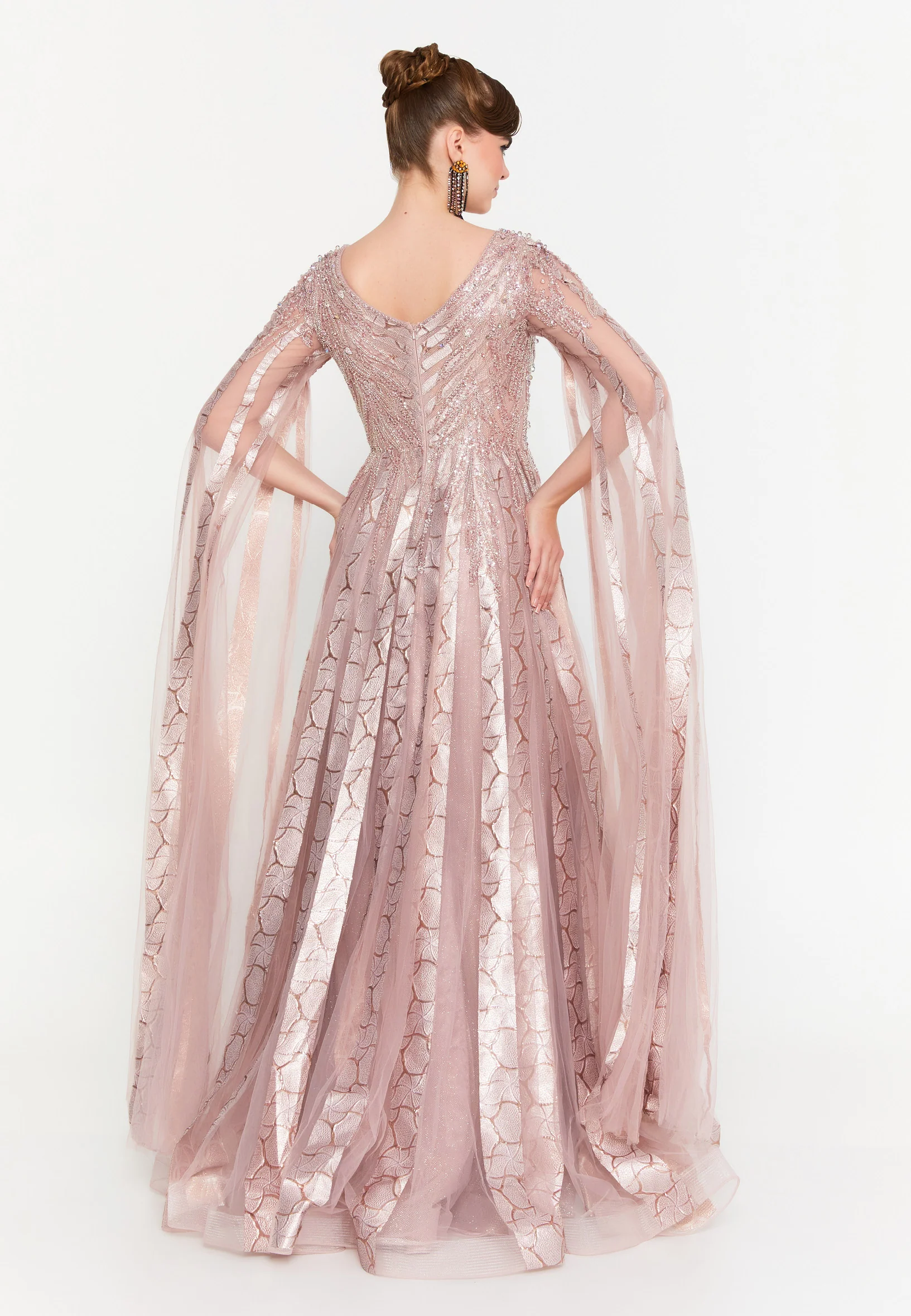 Long Sleeve Maxi Tulle A - Line Regular Prom Dress mti1023 - Image 11