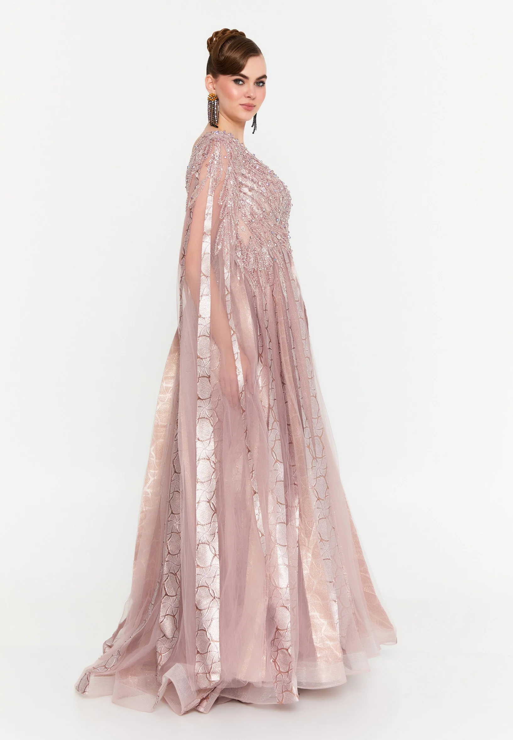 Long Sleeve Maxi Tulle A - Line Regular Prom Dress mti1023 - Image 12