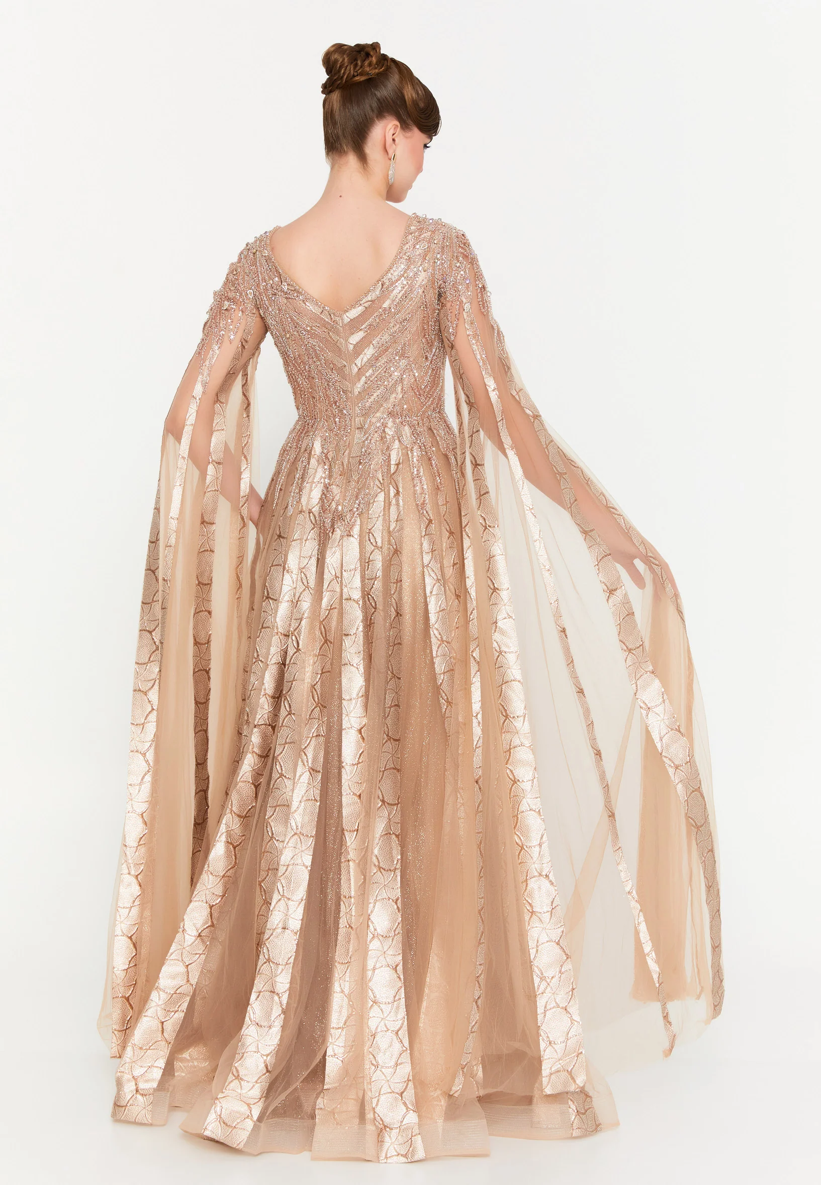 Long Sleeve Maxi Tulle A - Line Regular Prom Dress mti1023 - Image 3