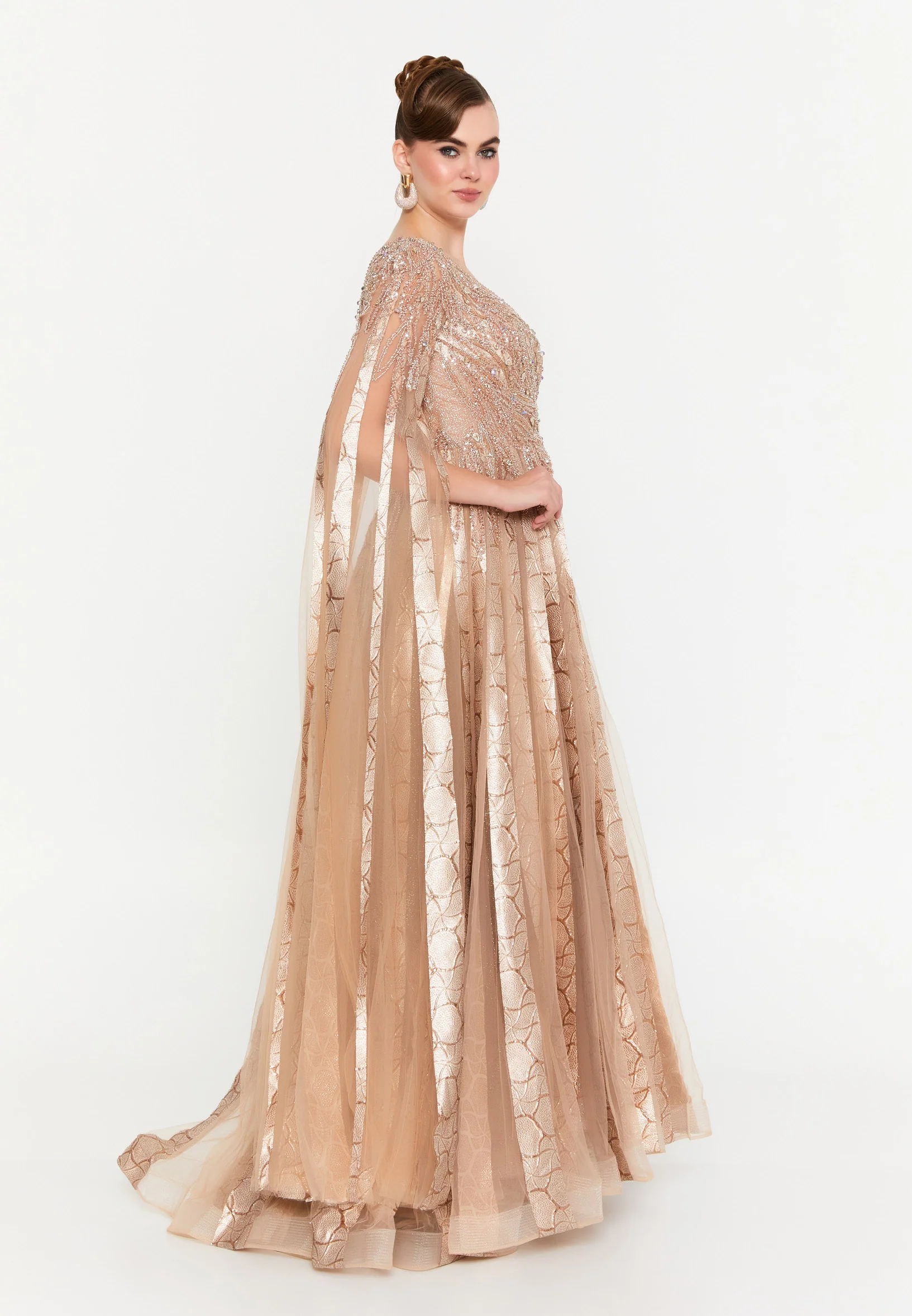 Long Sleeve Maxi Tulle A - Line Regular Prom Dress mti1023 - Image 4