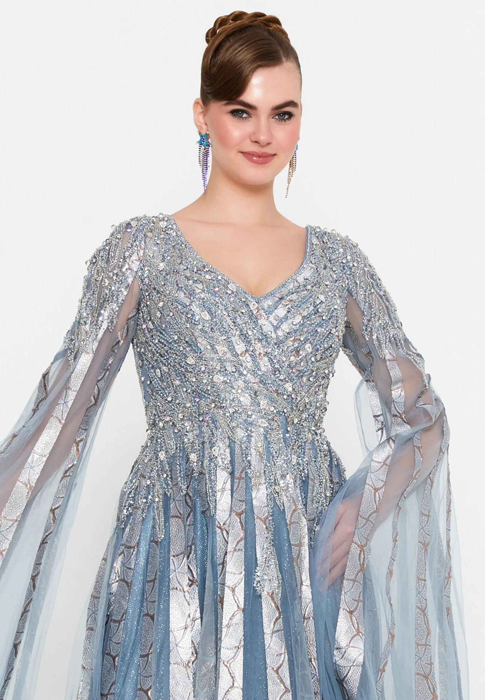 Long Sleeve Maxi Tulle A - Line Regular Prom Dress mti1023 - Image 5