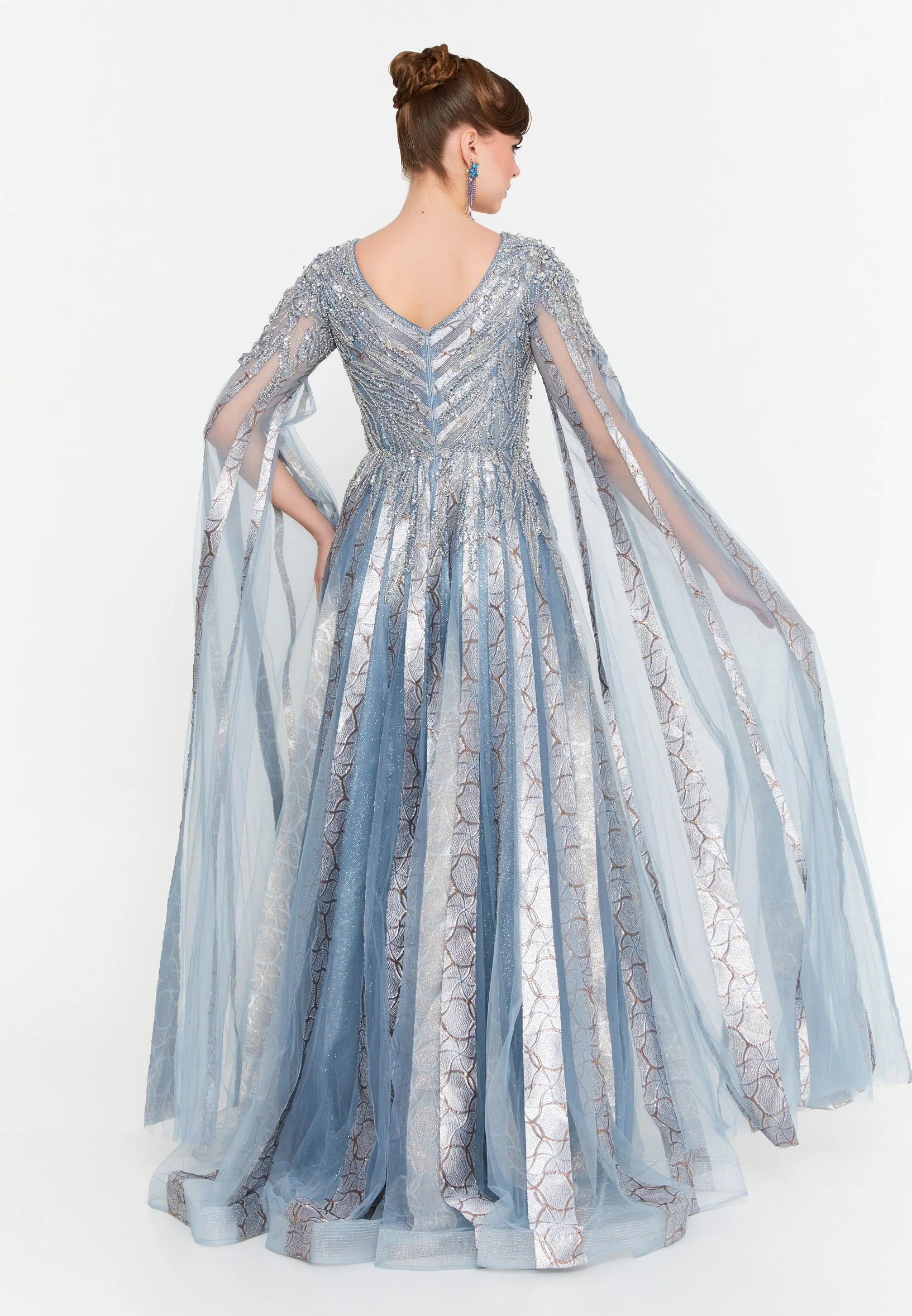 Long Sleeve Maxi Tulle A - Line Regular Prom Dress mti1023 - Image 7