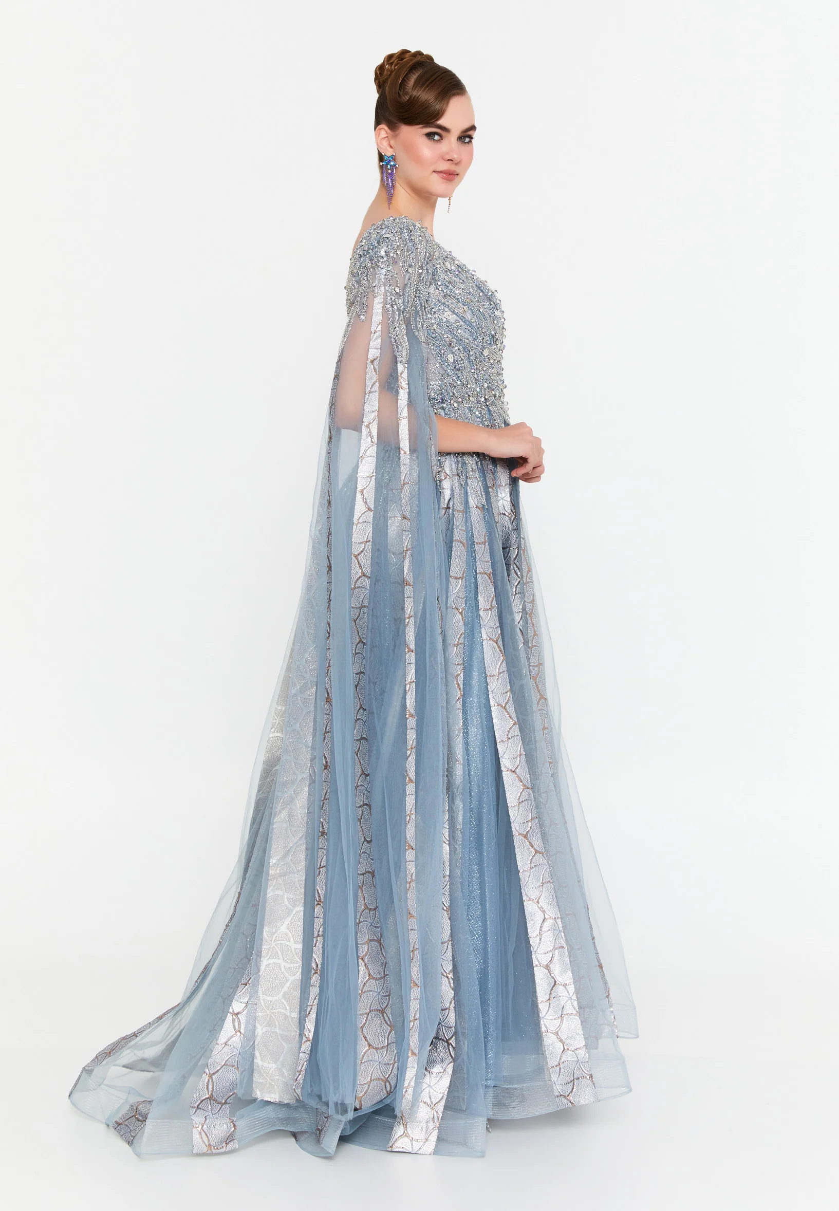 Long Sleeve Maxi Tulle A - Line Regular Prom Dress mti1023 - Image 8