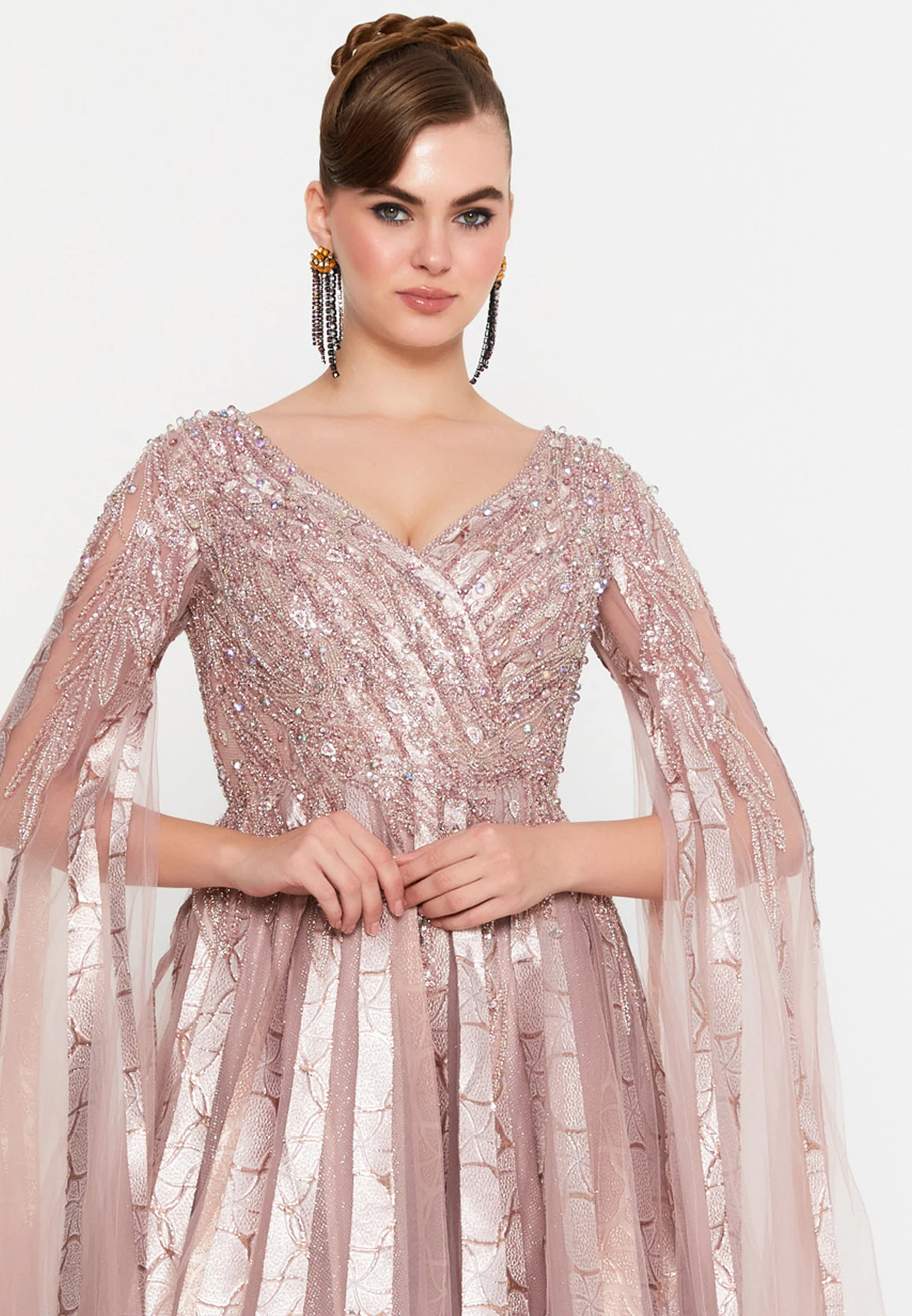 Long Sleeve Maxi Tulle A - Line Regular Prom Dress mti1023 - Image 9