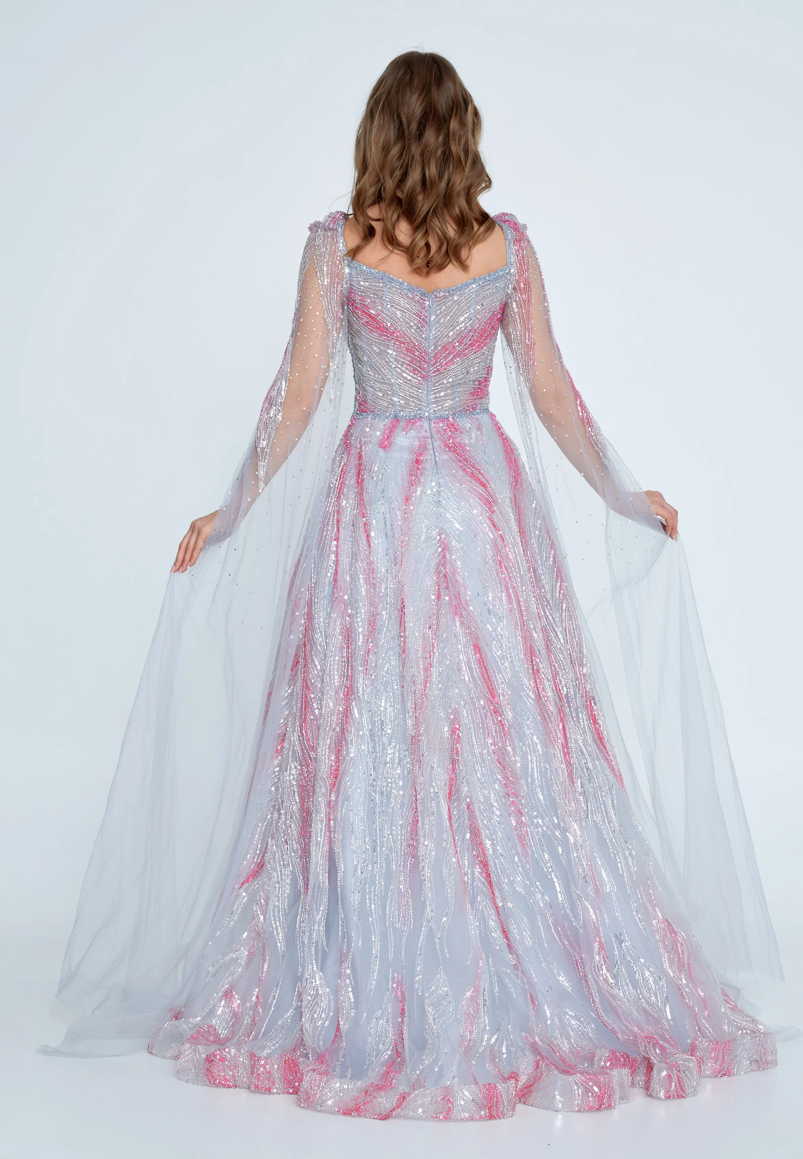 Long Sleeve Maxi Tulle A - Line Regular Prom Dress mtihs23032 - Image 7