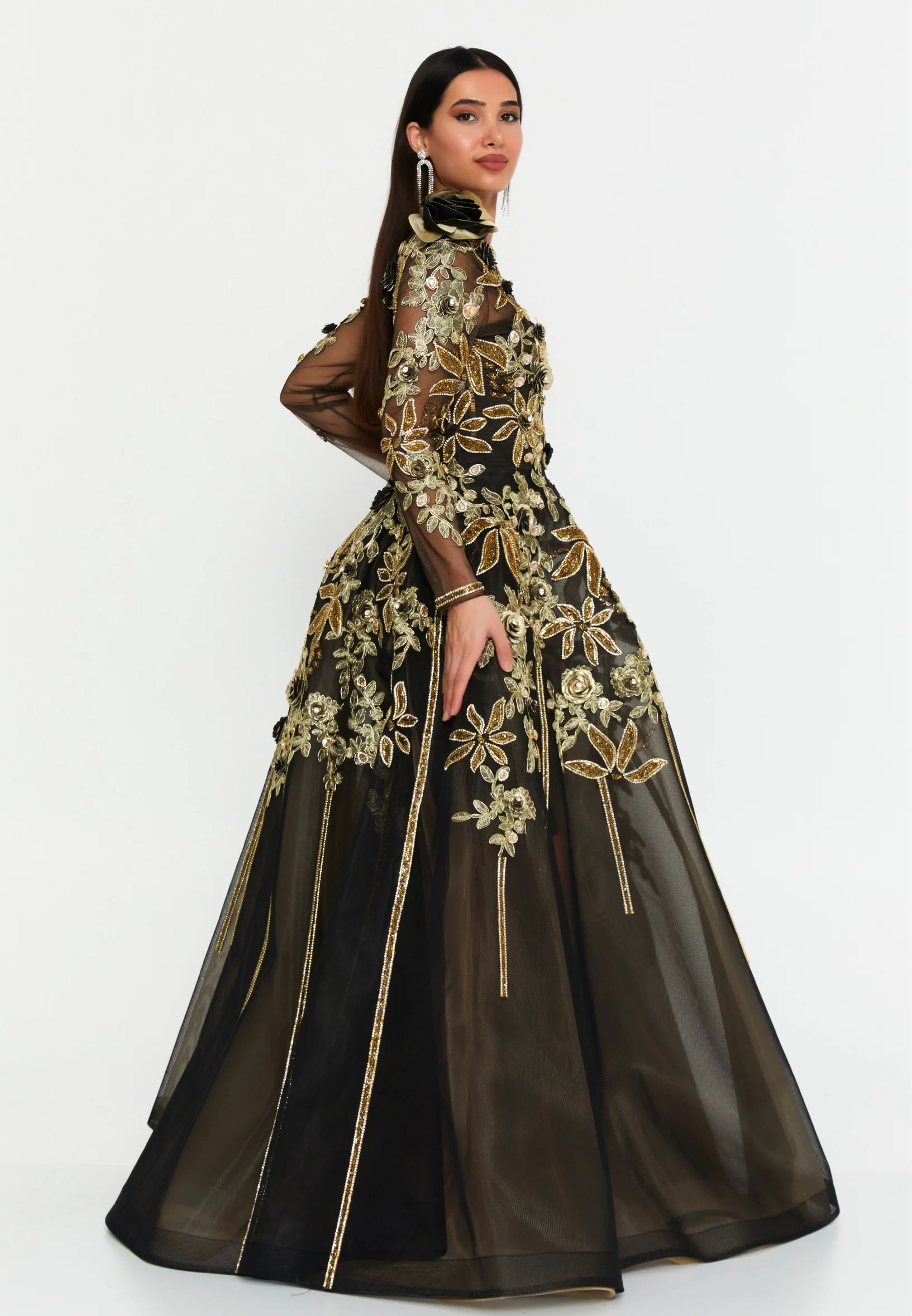 Long Sleeve Maxi Tulle A - Line Regular Prom Dress mtn88179 - Image 3